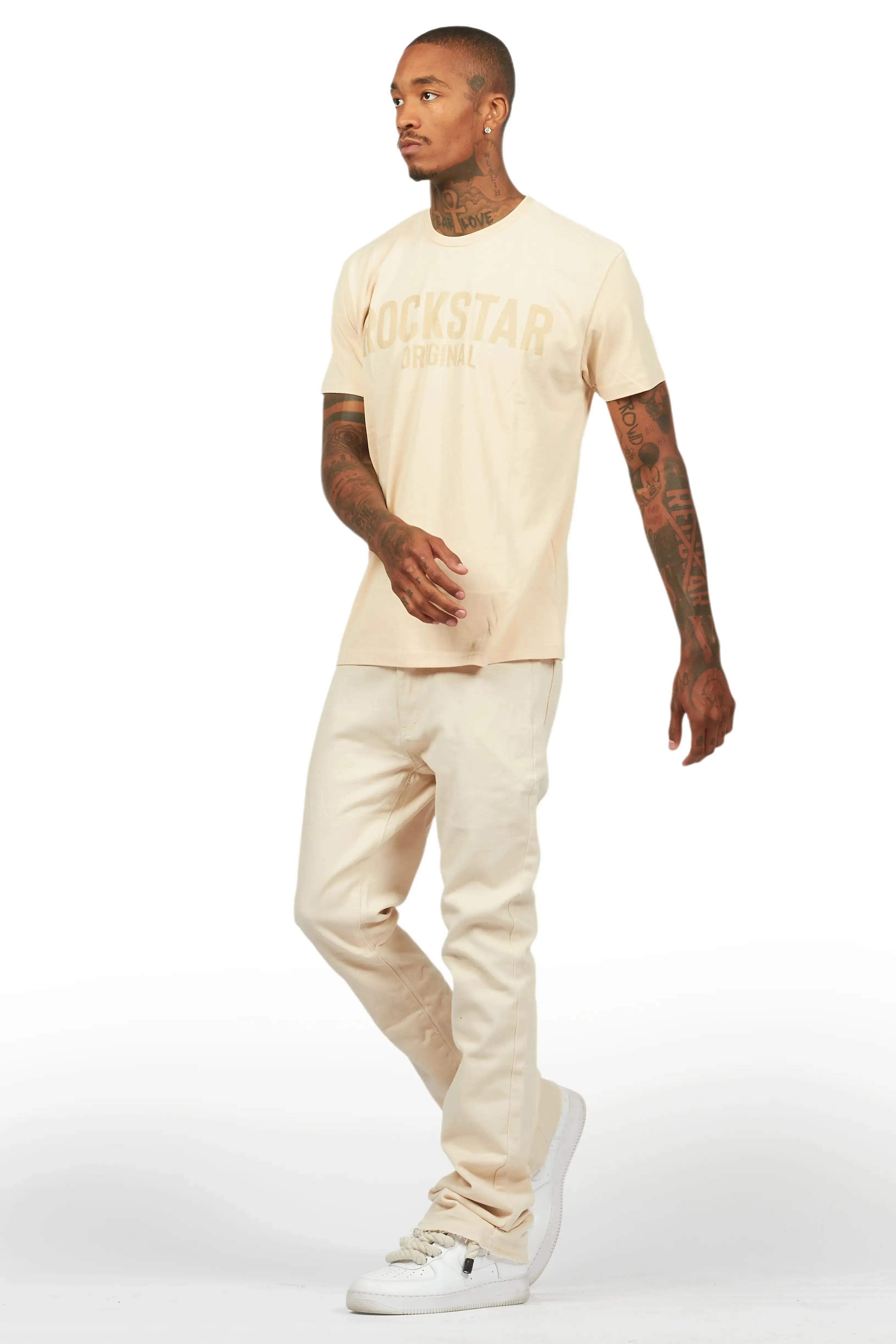 Sana Sand/Beige T-Shirt/Dag Stacked Flare Jean Set sold by Rockstar Original product image thumbnail 5