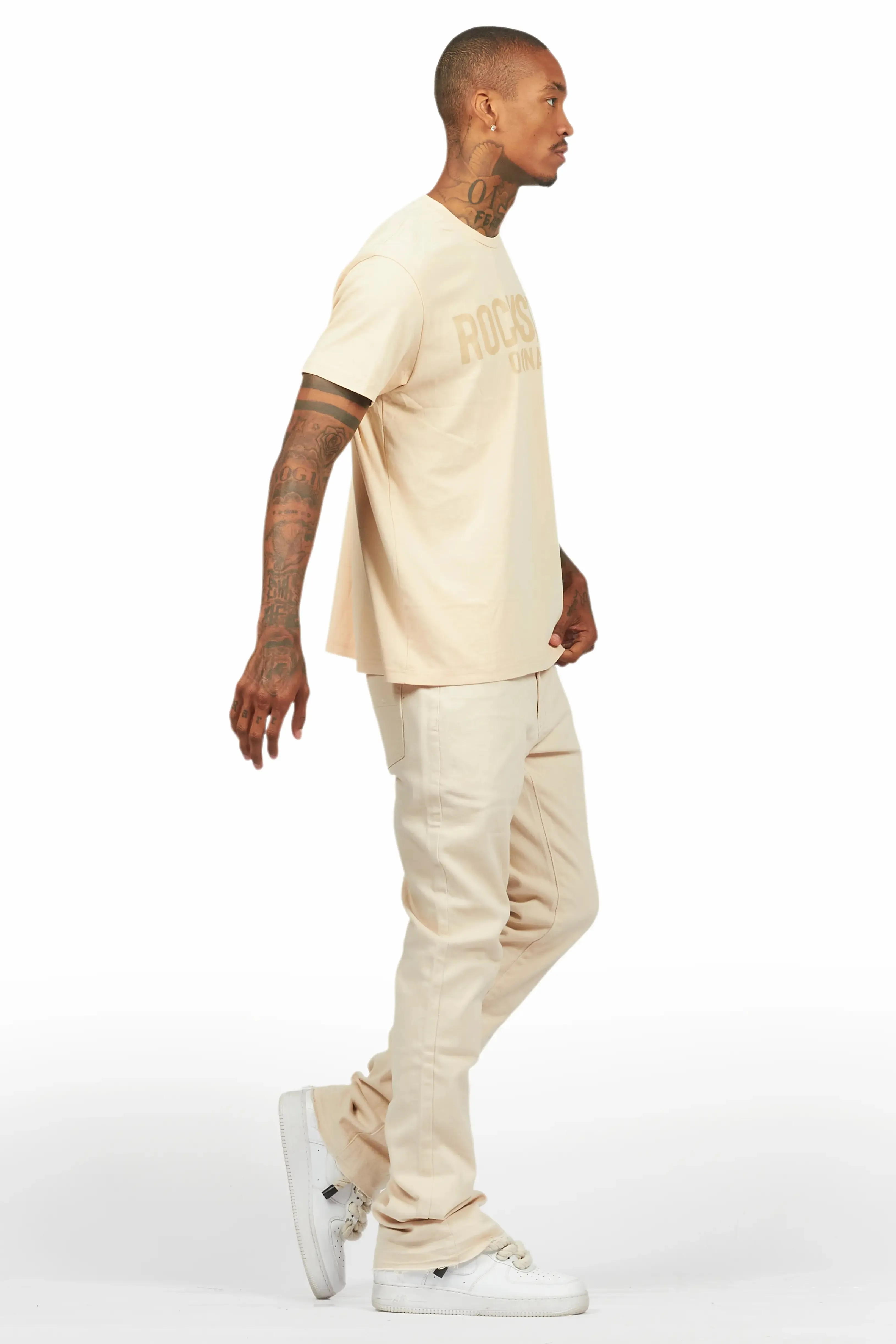 Sana Sand/Beige T-Shirt/Dag Stacked Flare Jean Set sold by Rockstar Original product image thumbnail 3