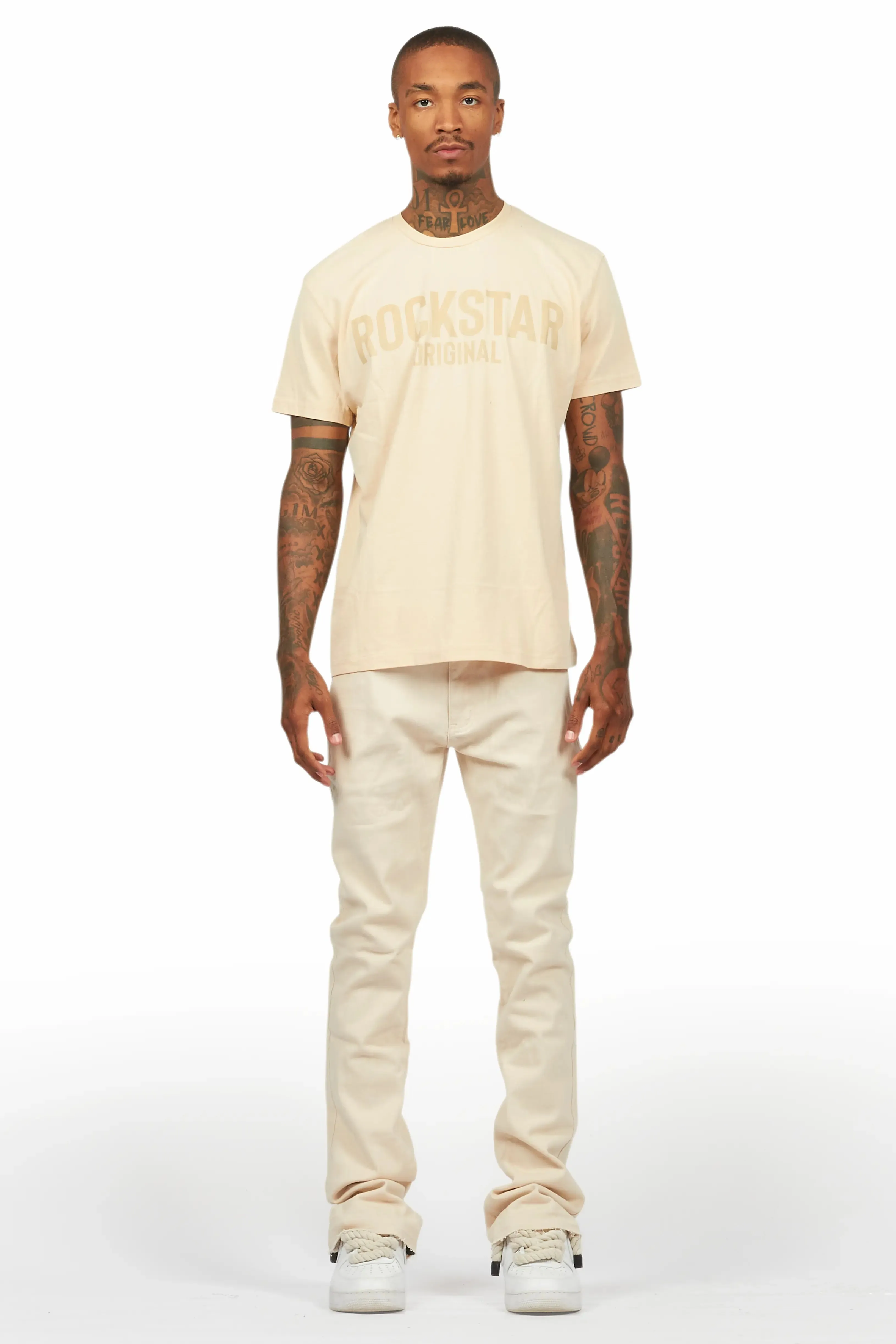 Sana Sand/Beige T-Shirt/Dag Stacked Flare Jean Set sold by Rockstar Original product image thumbnail 2