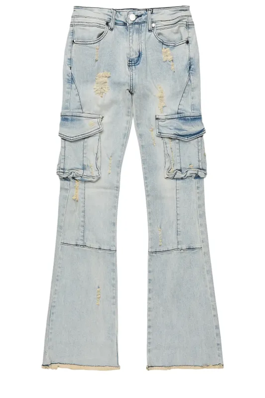 Boys Adalee Blue Slim Stacked Flare Cargo Jean sold by Rockstar Original
