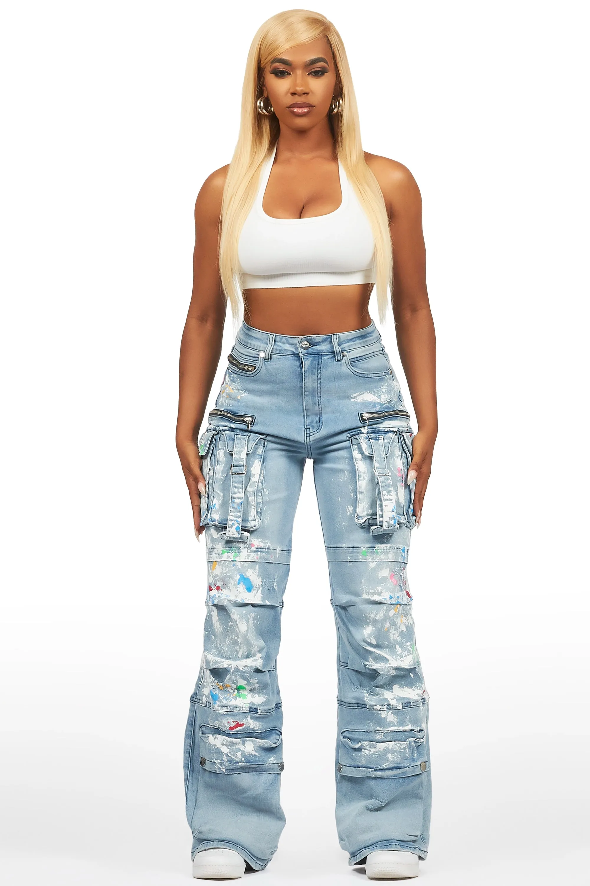 Melyssa Light Wash Painted Wide Leg Jean sold by Rockstar Original