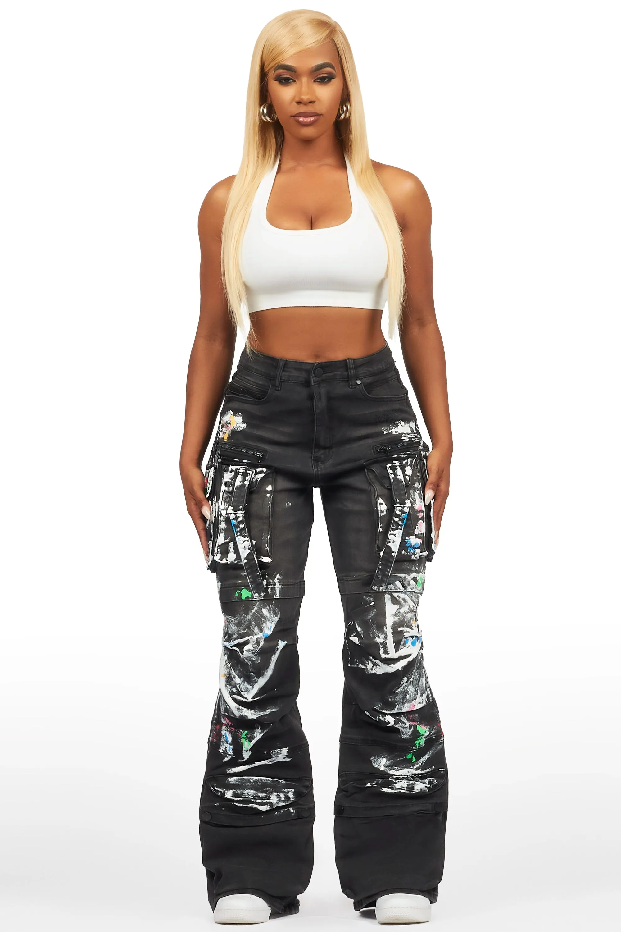 Melyssa Black Painted Wide Leg Jean sold by Rockstar Original product image thumbnail 2