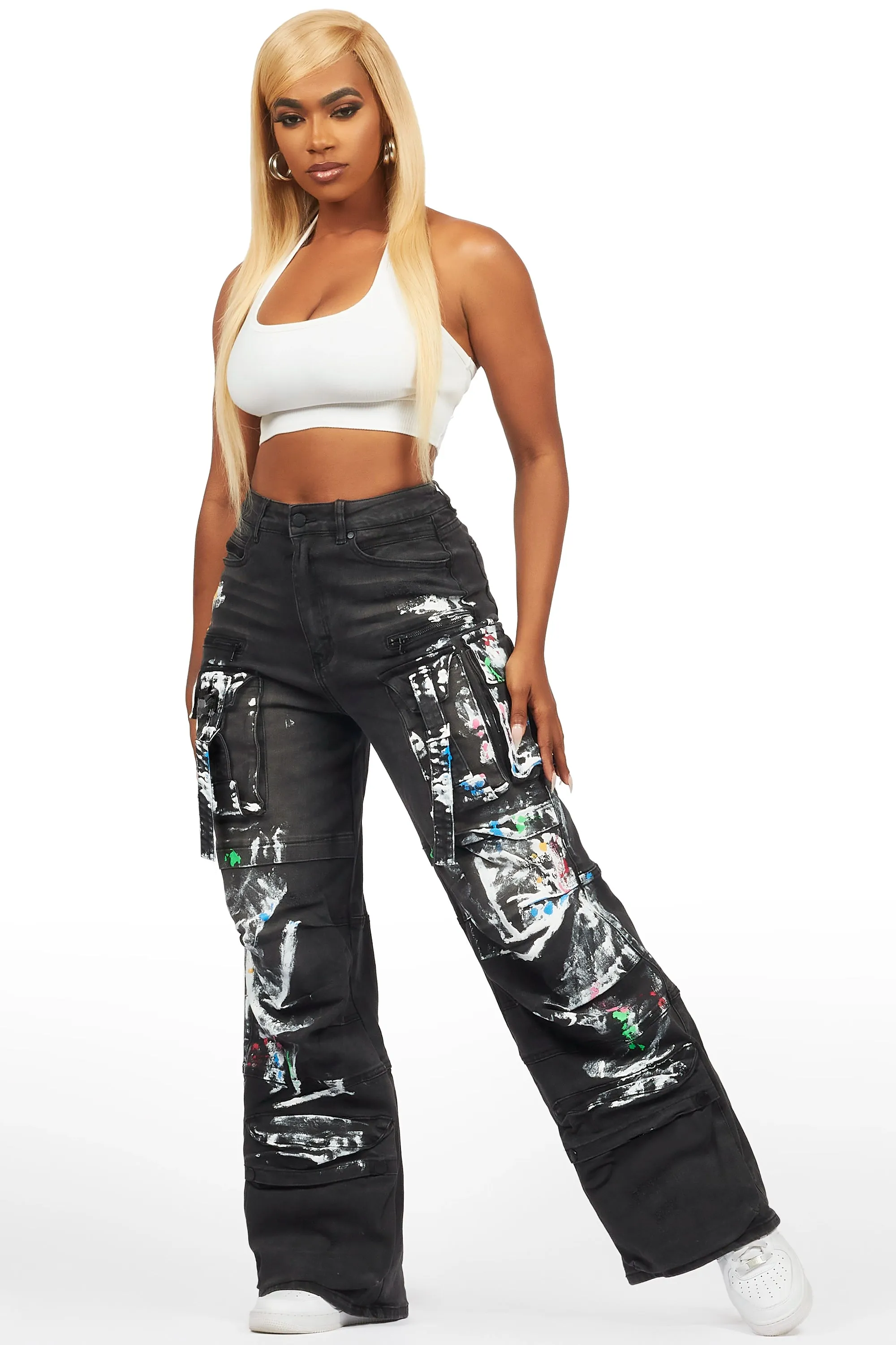 Melyssa Black Painted Wide Leg Jean sold by Rockstar Original product image thumbnail 4