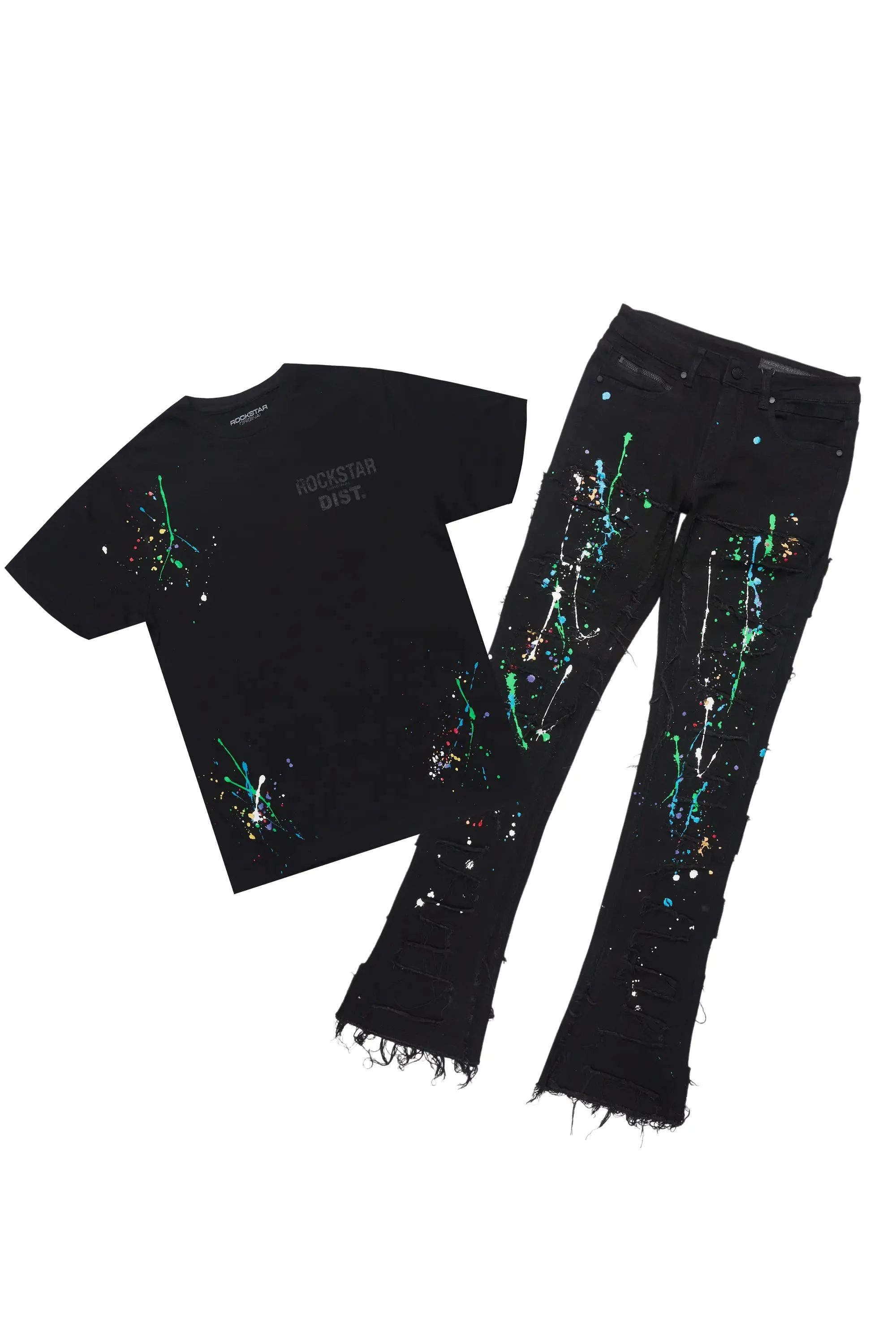 Oriel Black T-Shirt/Stacked Flare Jean Set sold by Rockstar Original