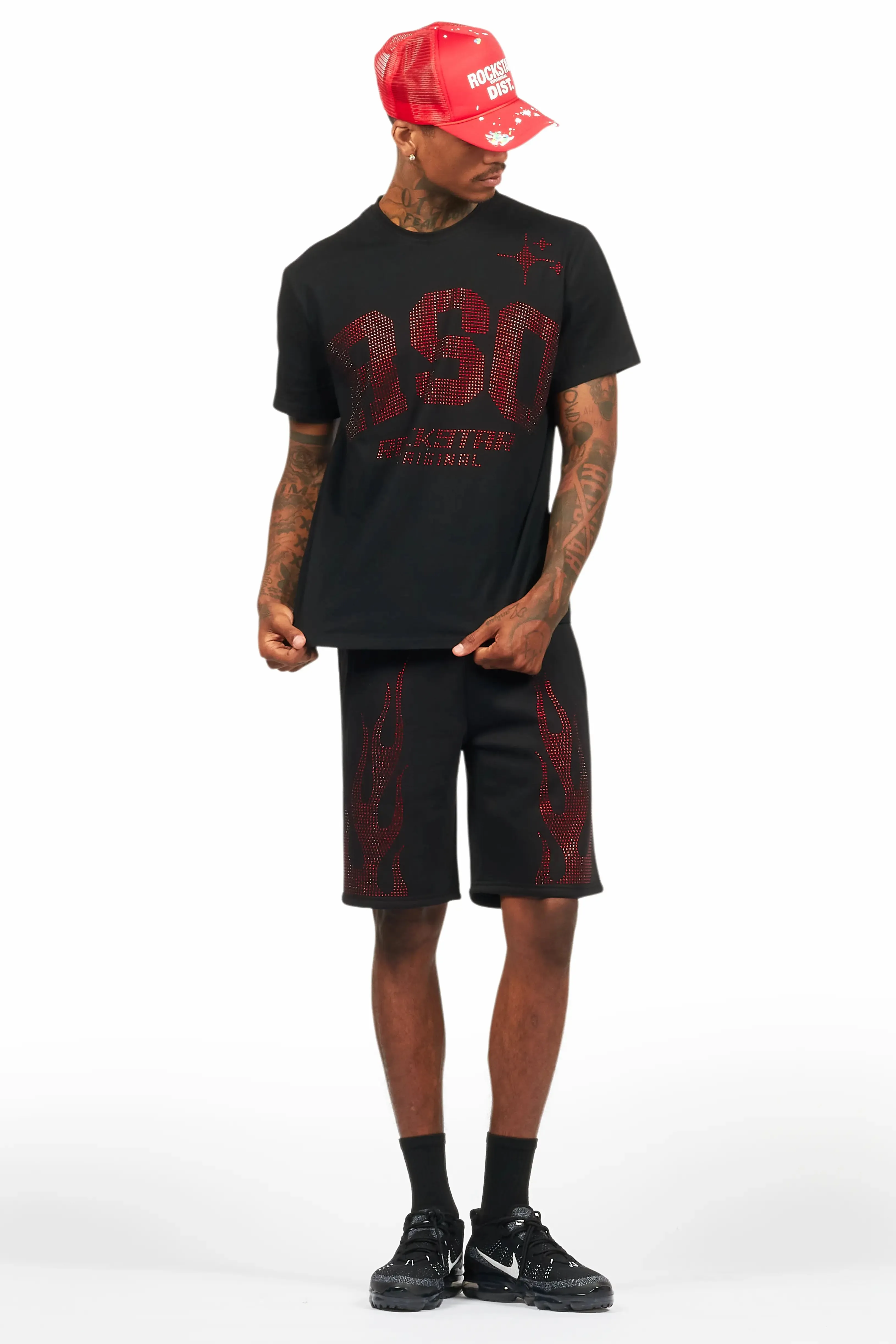 Bellamy Black/Red Rhinestone Tee Short Set sold by Rockstar Original product image thumbnail 2