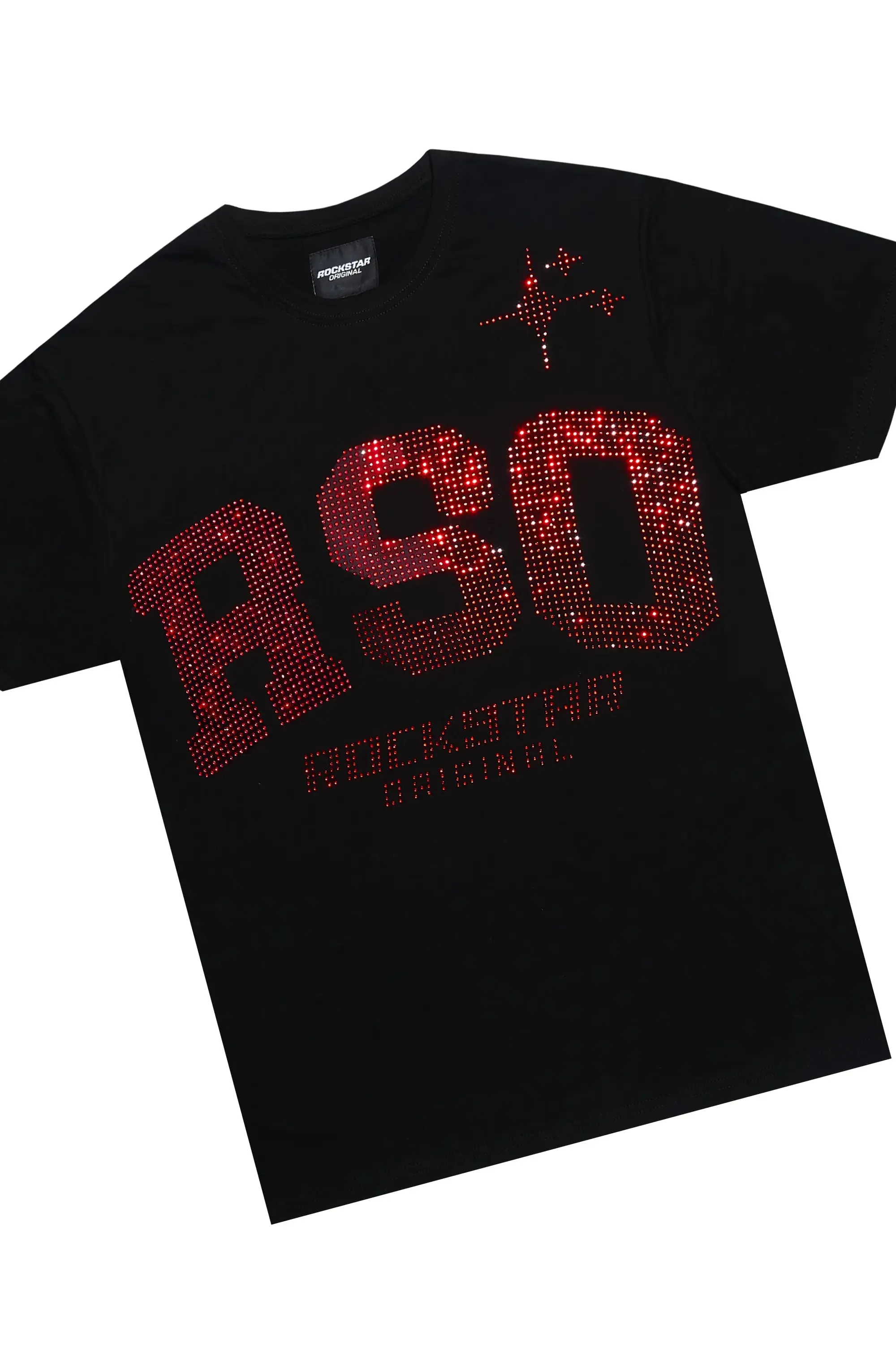Bellamy Black/Red Rhinestone Tee Short Set sold by Rockstar Original product image thumbnail 5