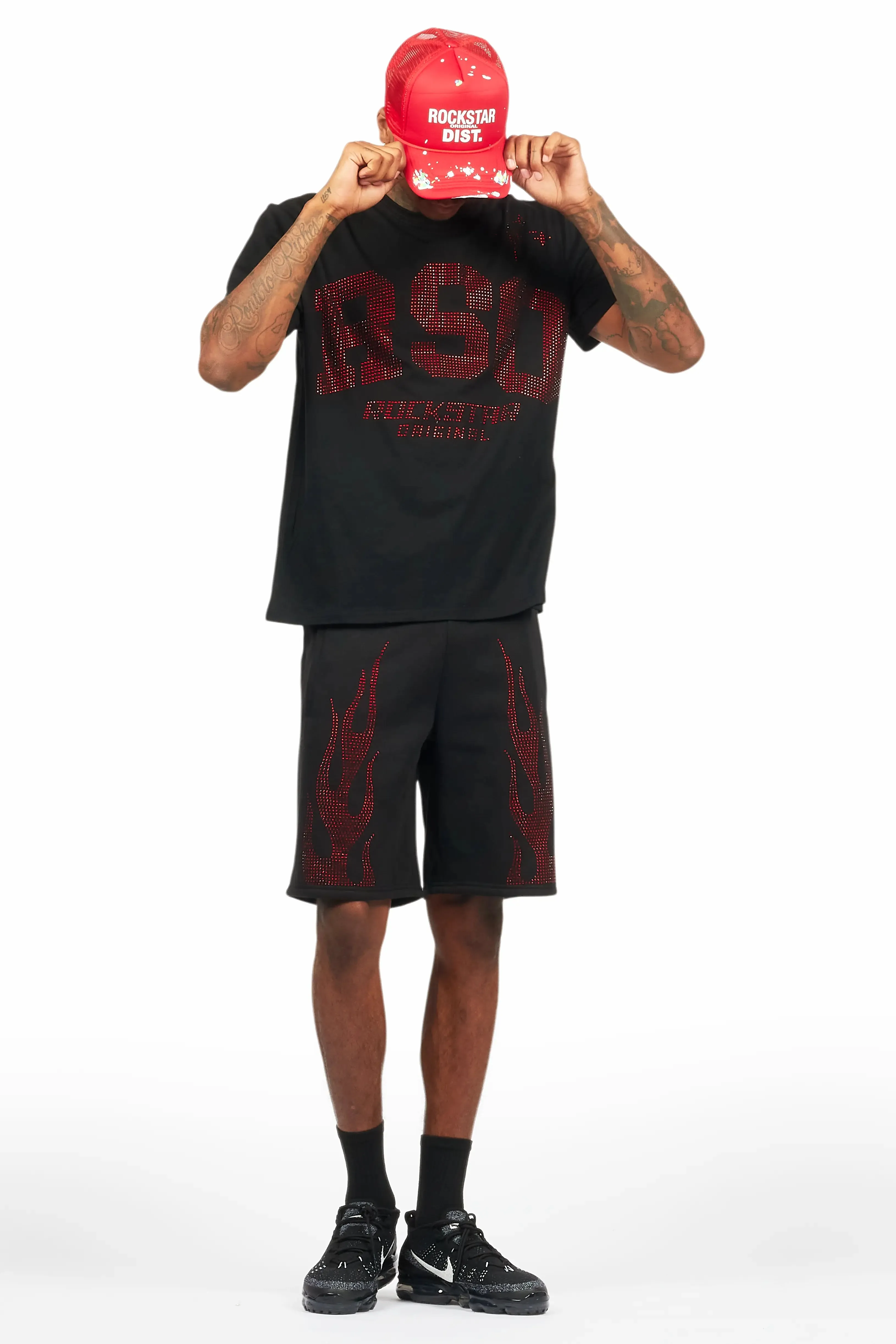 Bellamy Black/Red Rhinestone Tee Short Set sold by Rockstar Original product image thumbnail 3