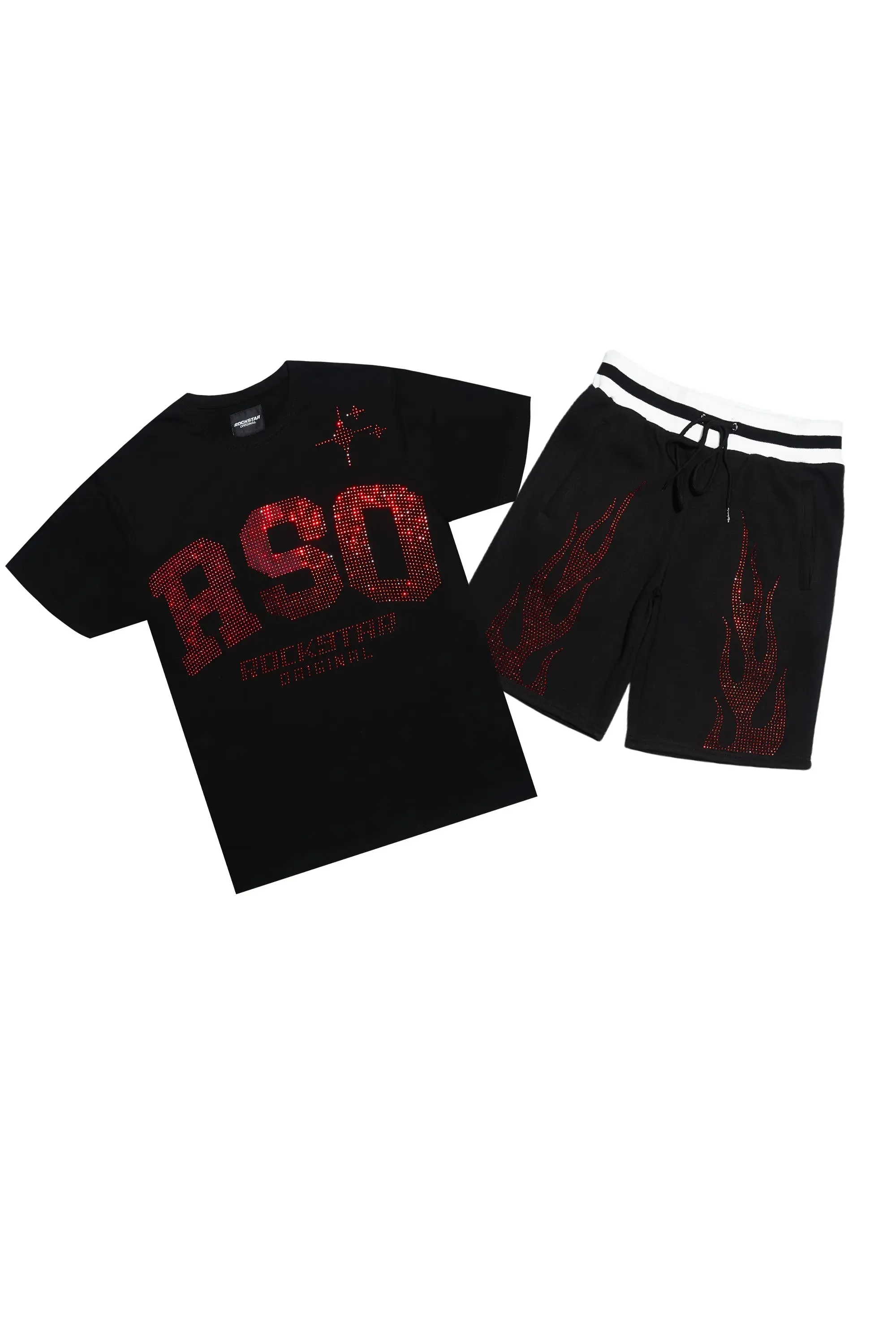 Bellamy Black/Red Rhinestone Tee Short Set sold by Rockstar Original