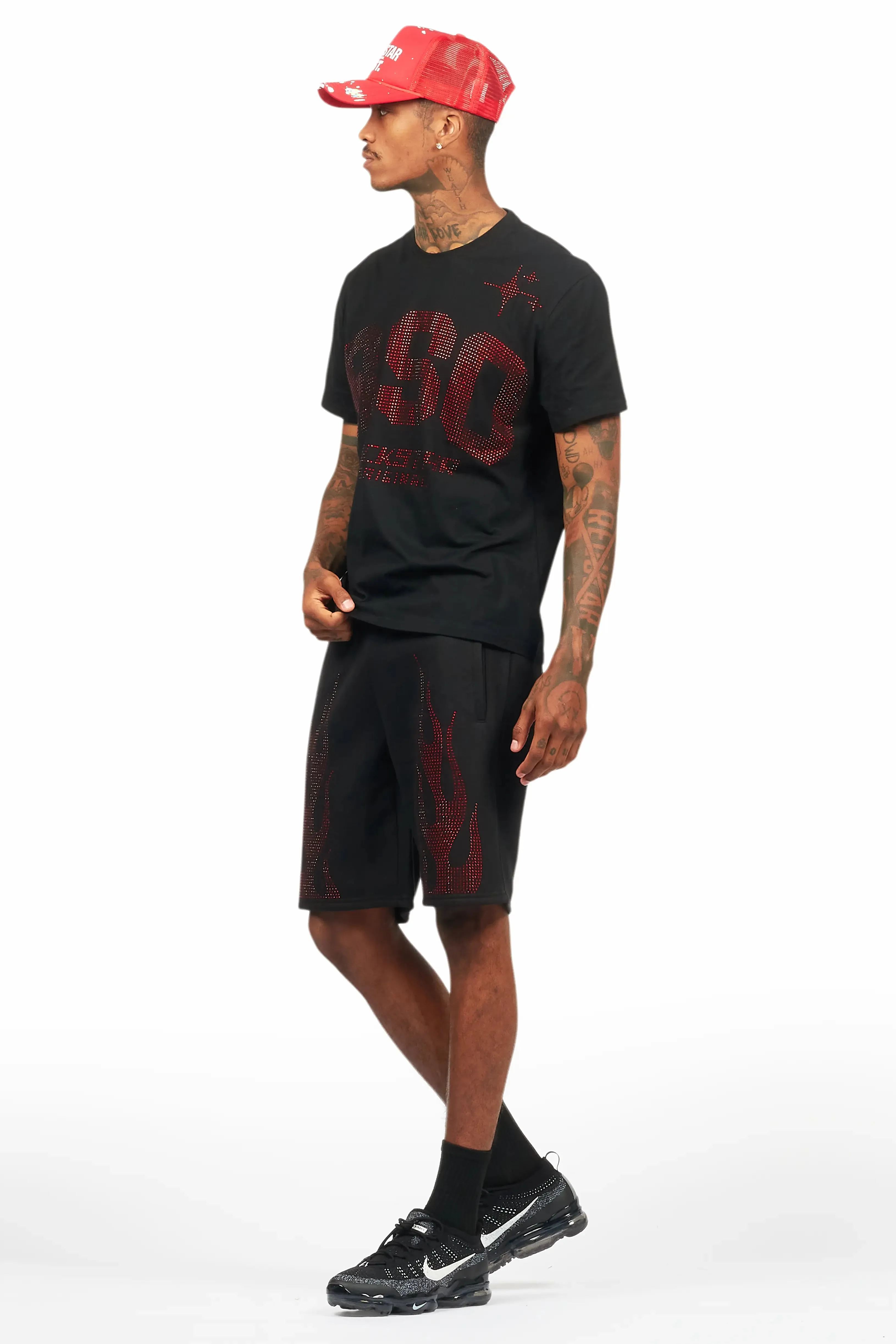 Bellamy Black/Red Rhinestone Tee Short Set sold by Rockstar Original product image thumbnail 4