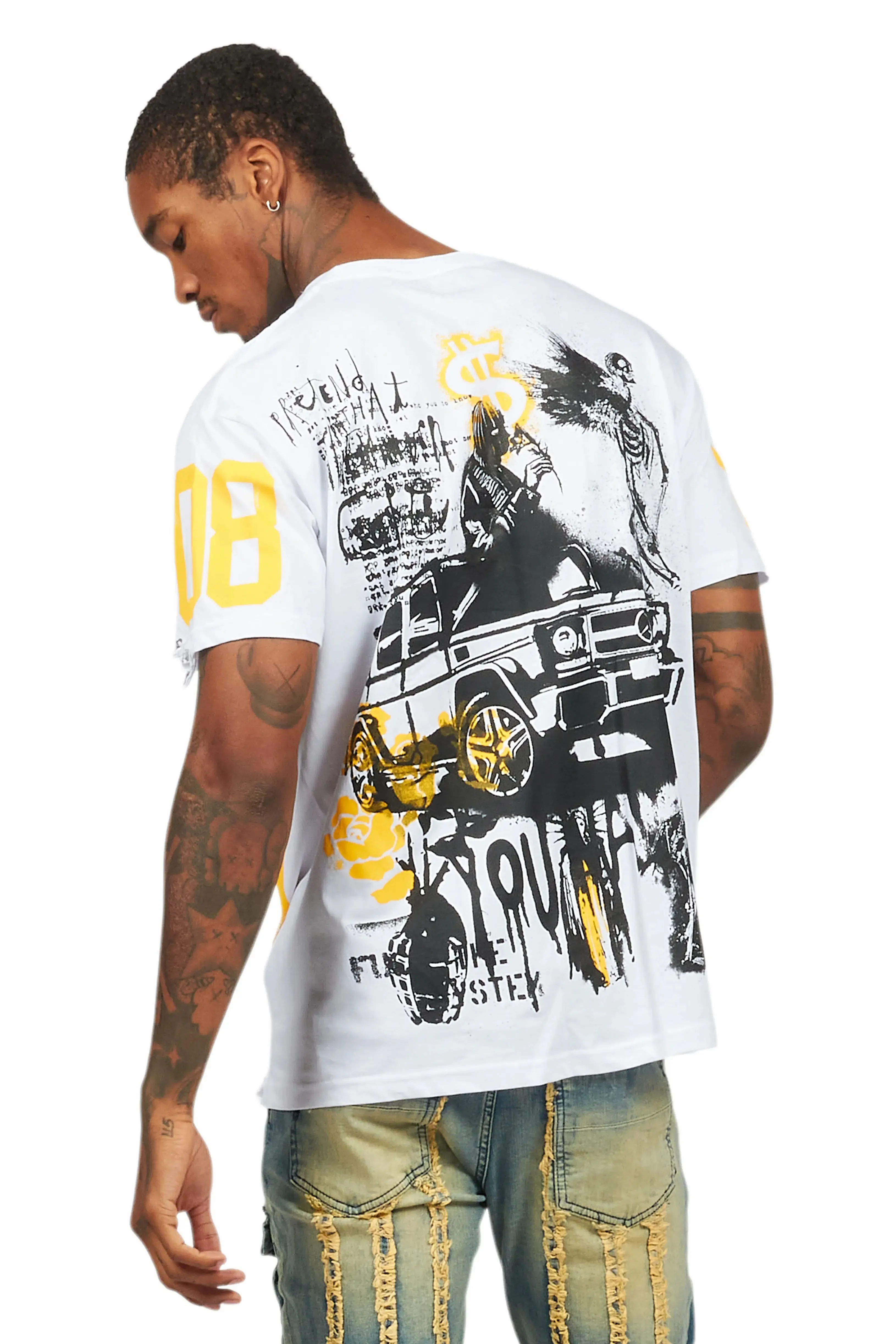 Grill White/Yellow Graphic Oversized T-Shirt sold by Rockstar Original product image thumbnail 5