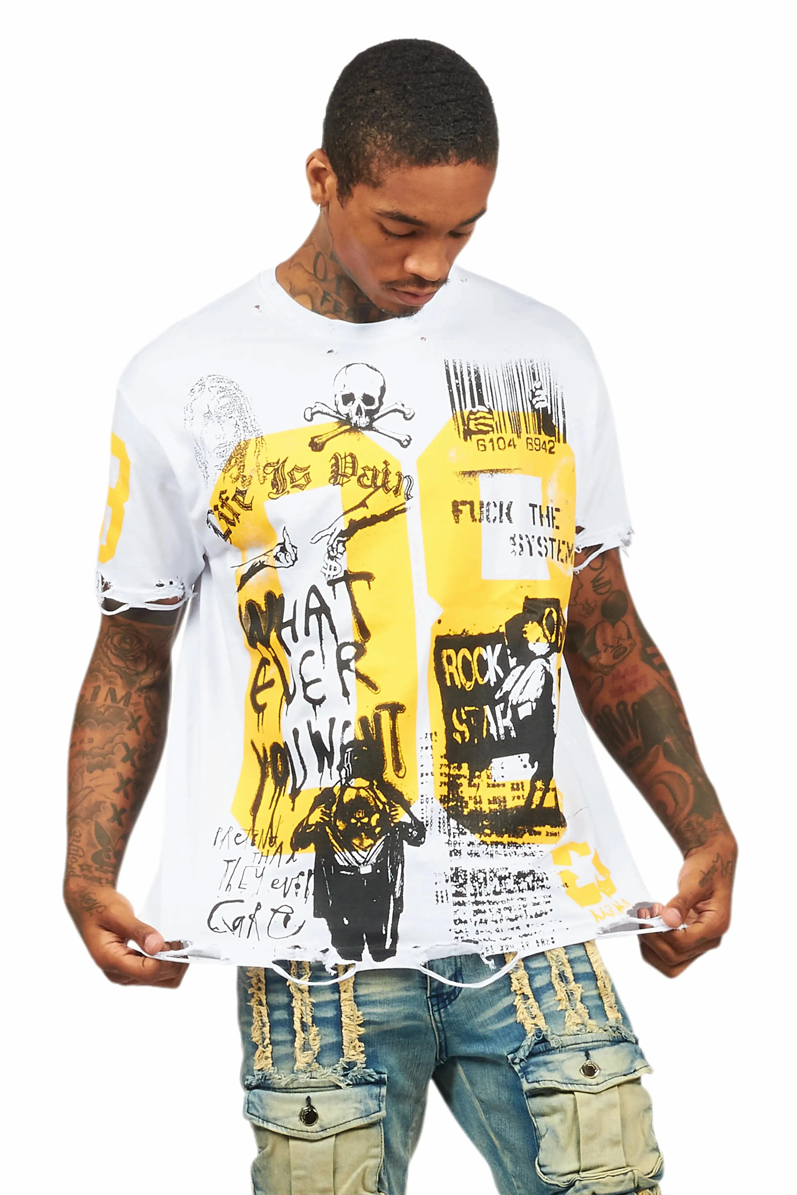 Grill White/Yellow Graphic Oversized T-Shirt sold by Rockstar Original product image thumbnail 3