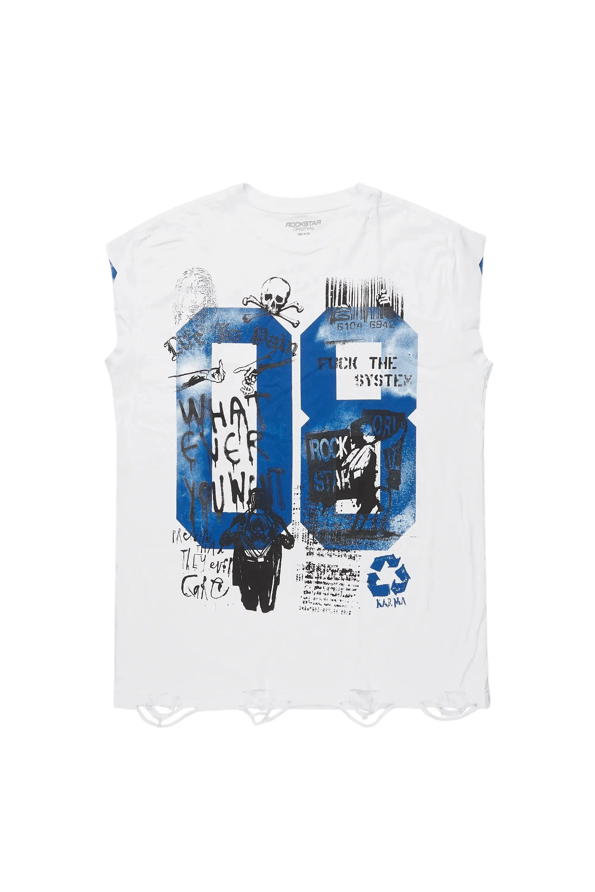 Grill White/Blue Graphic Muscle T-Shirt sold by Rockstar Original