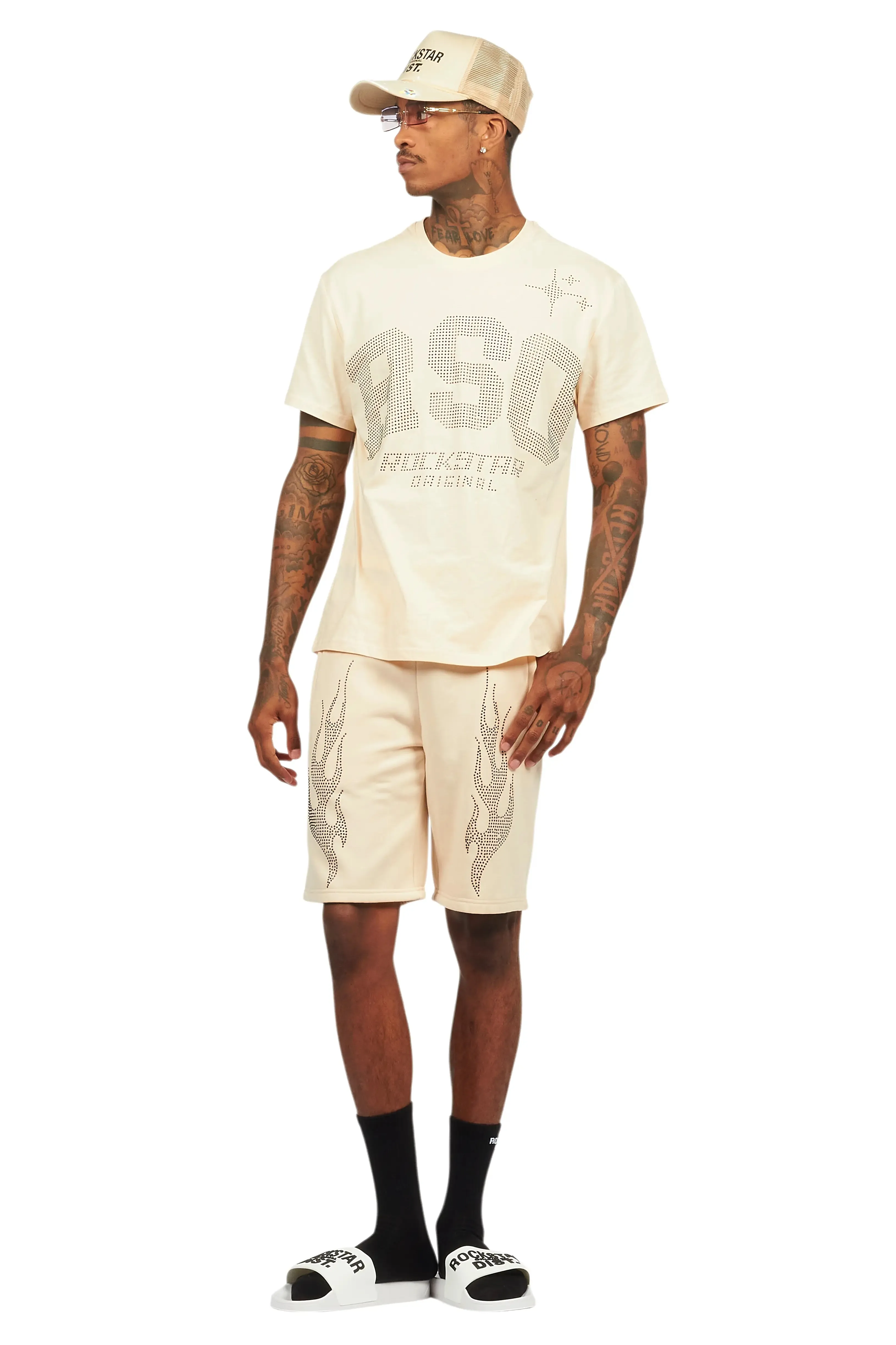 Bellamy Beige/Black Rhinestone Tee Short Set sold by Rockstar Original product image thumbnail 2