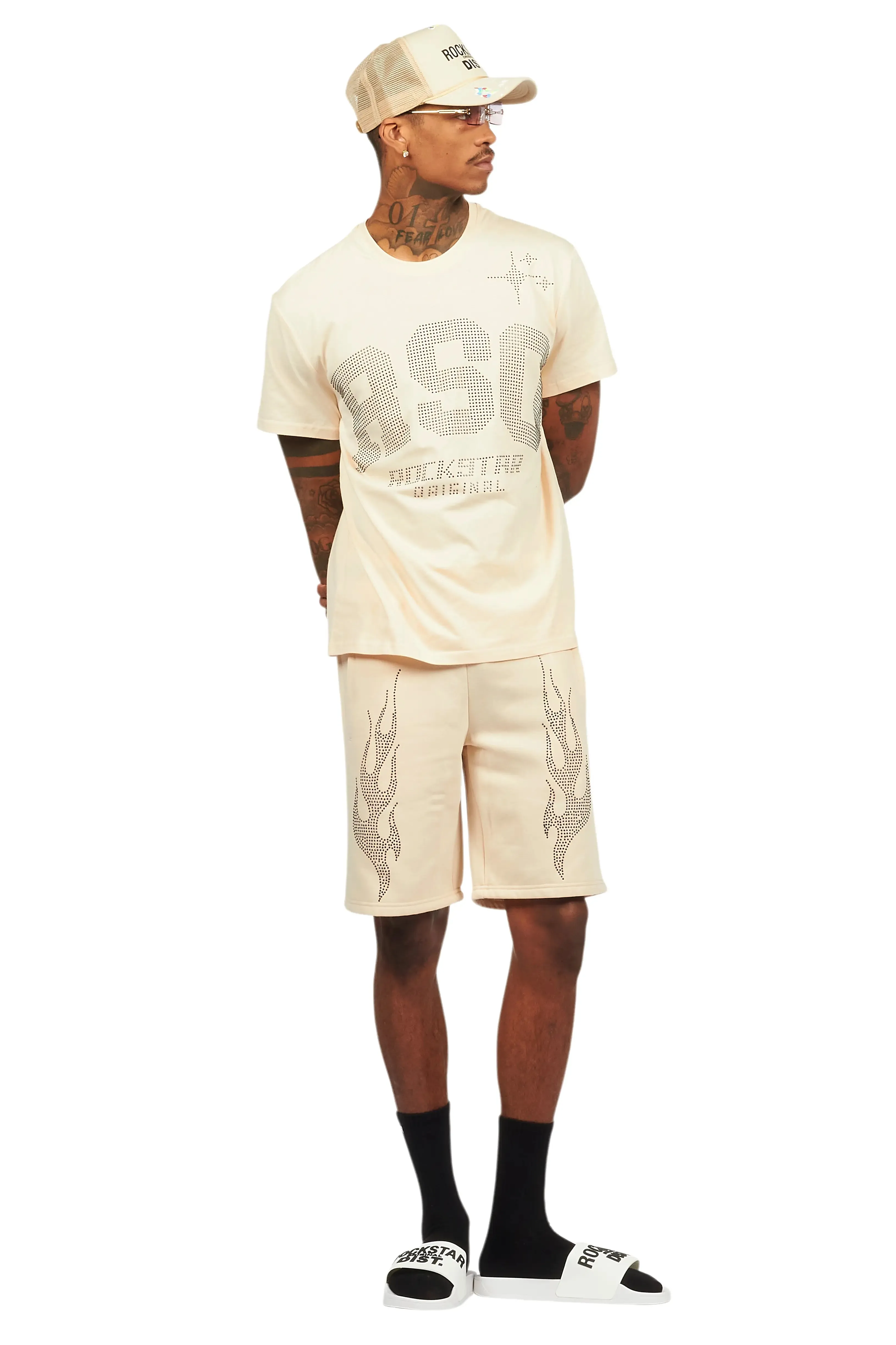 Bellamy Beige/Black Rhinestone Tee Short Set sold by Rockstar Original product image thumbnail 3