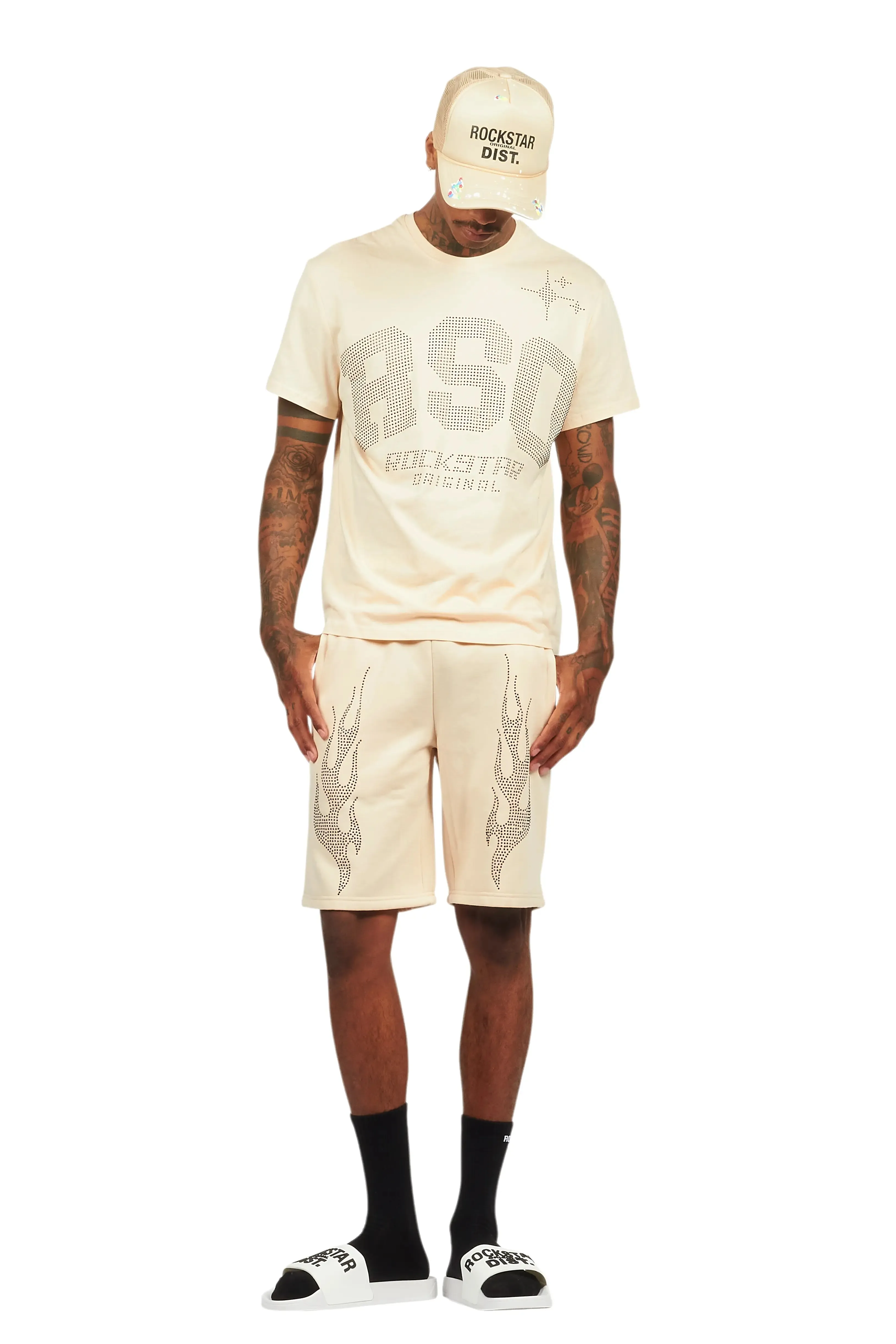 Bellamy Beige/Black Rhinestone Tee Short Set sold by Rockstar Original product image thumbnail 4