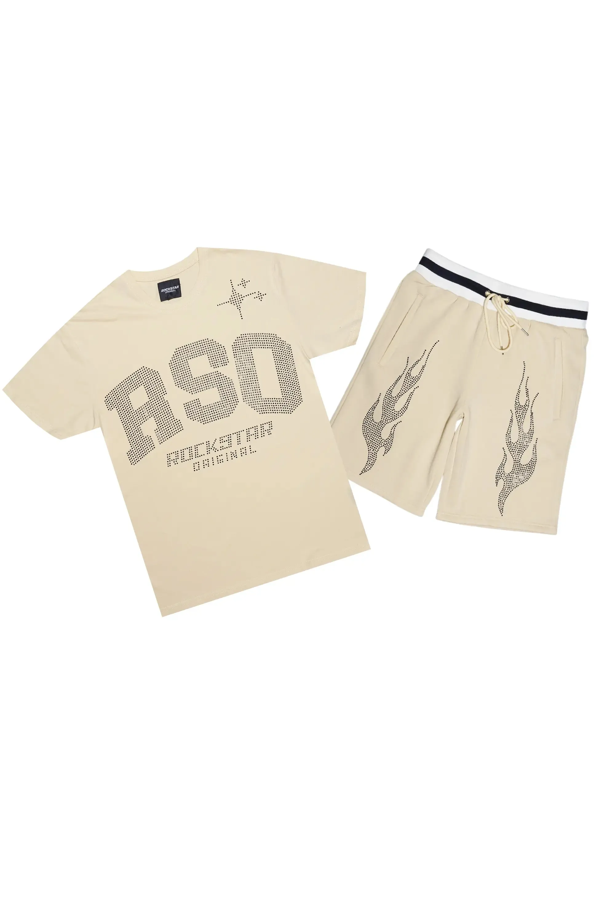 Bellamy Beige/Black Rhinestone Tee Short Set sold by Rockstar Original