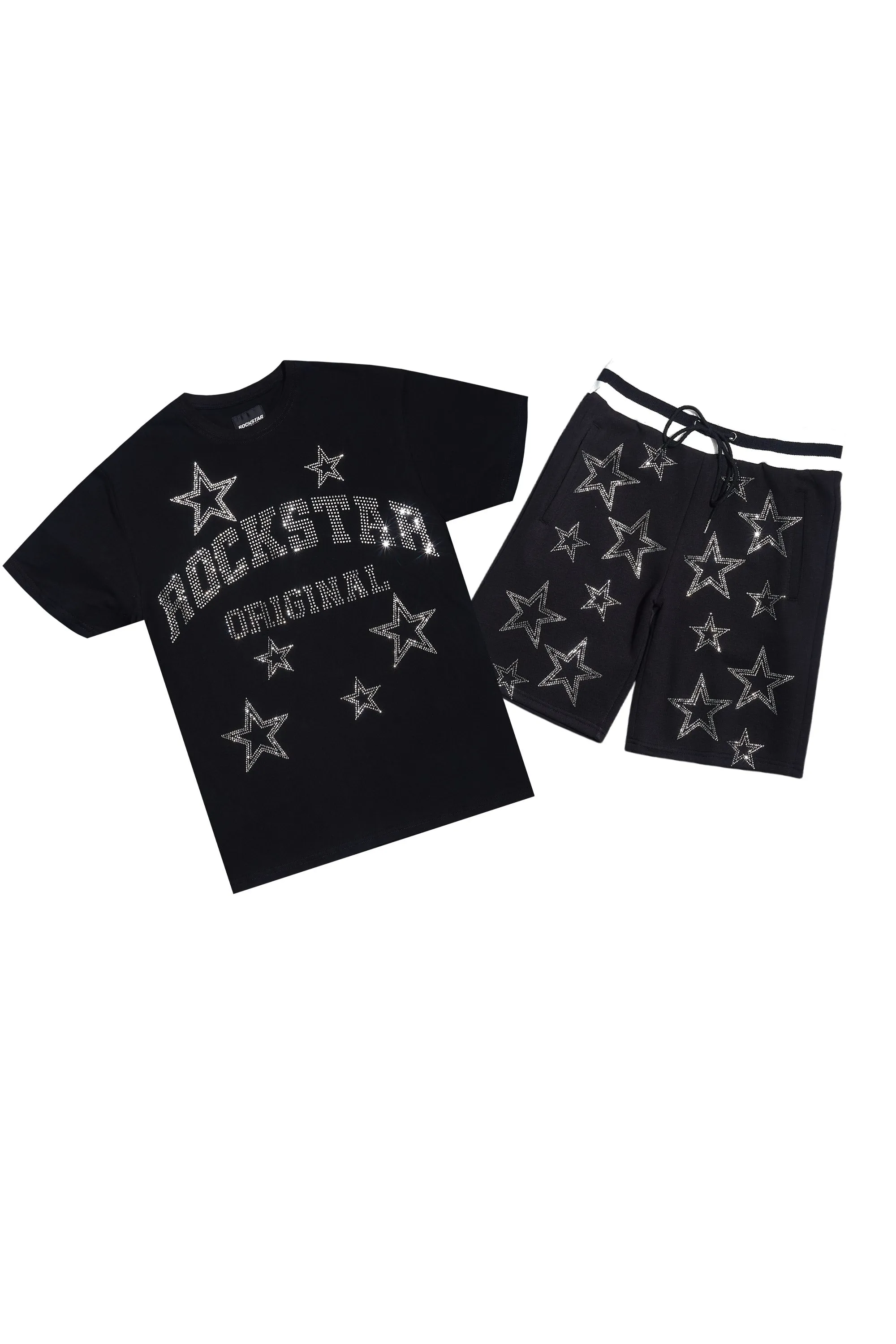 Nox Black Rhinestone T Shirt Short Set sold by Rockstar Original