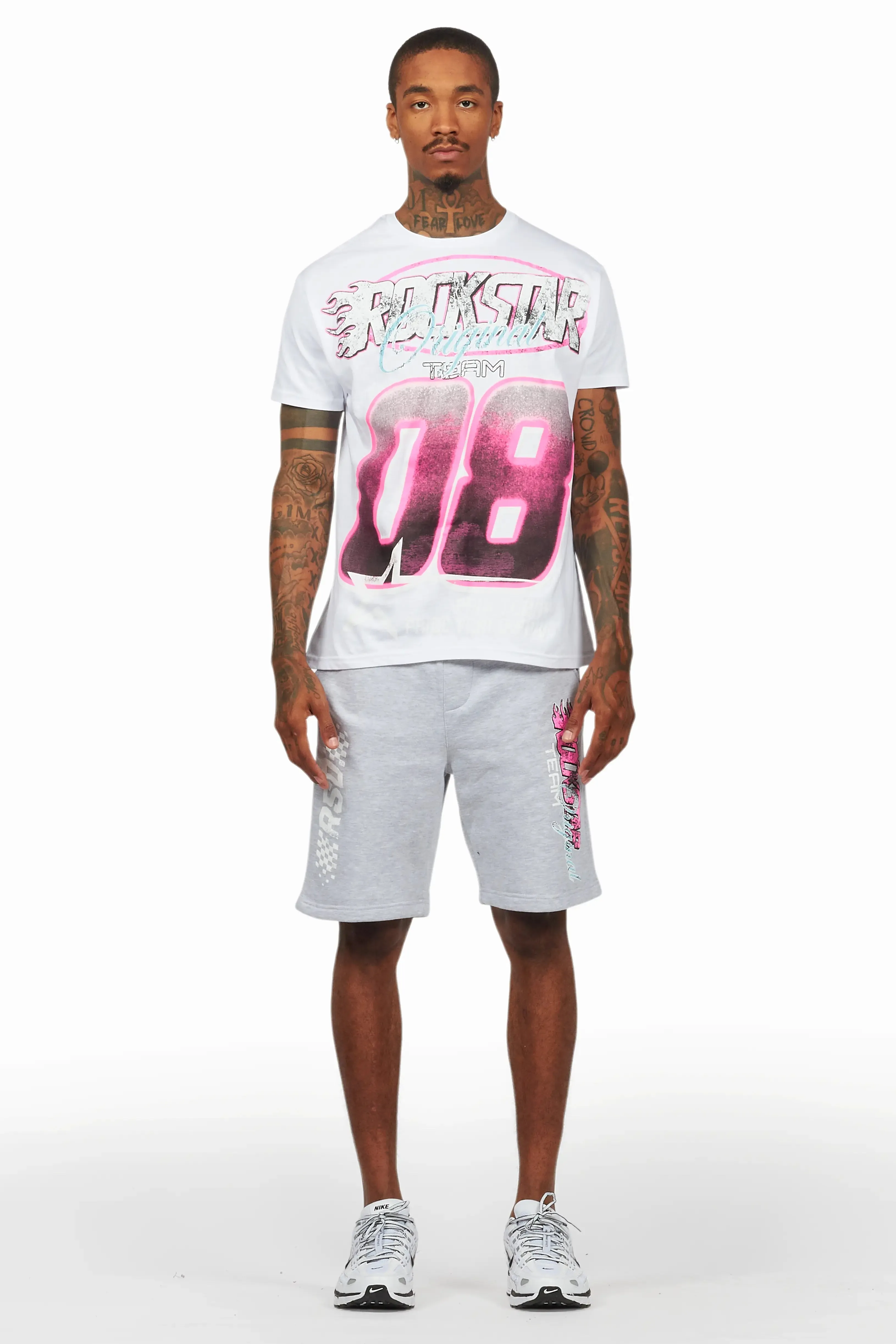 Theo White/Grey T-Shirt Short Set sold by Rockstar Original product image thumbnail 2