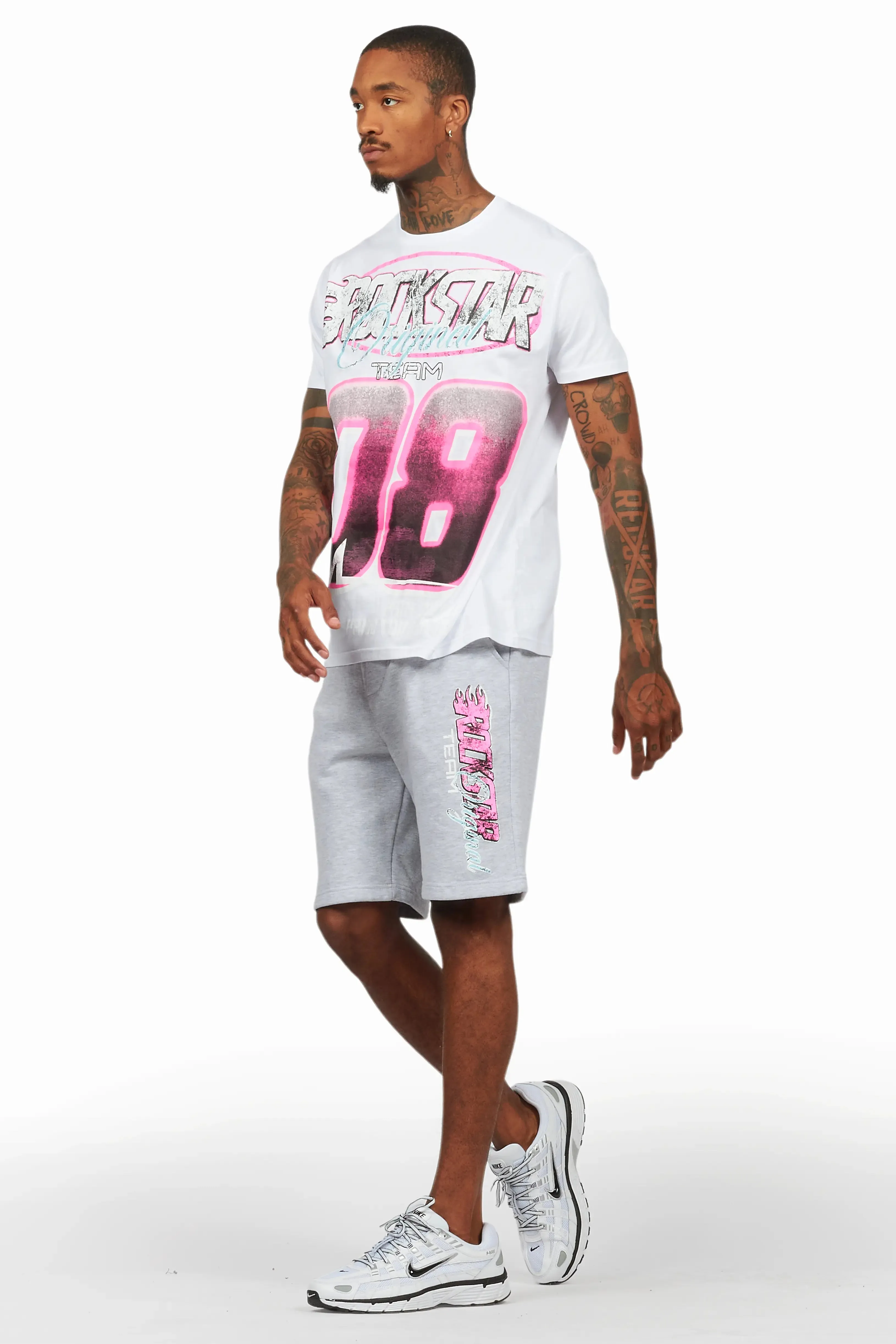 Theo White/Grey T-Shirt Short Set sold by Rockstar Original product image thumbnail 5