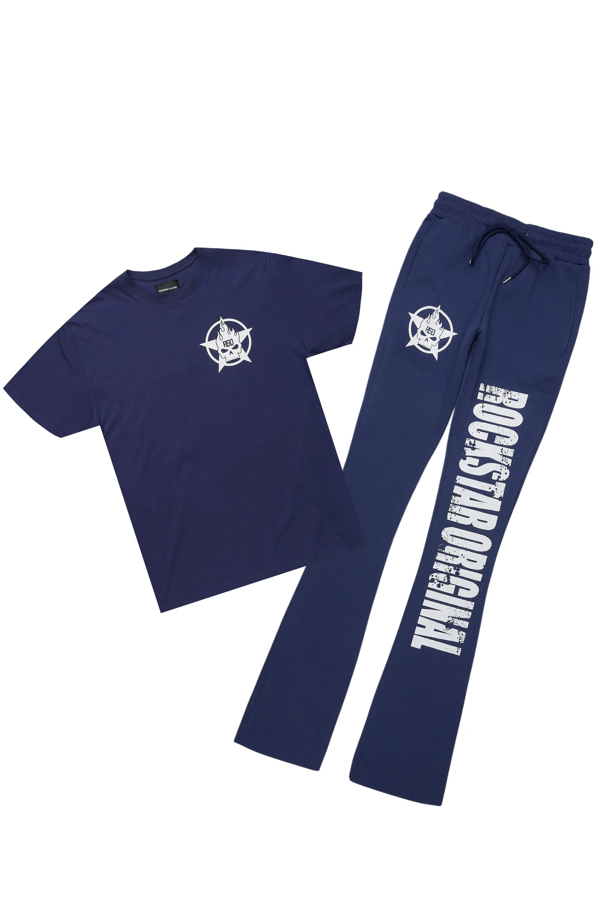 Keve Navy T-Shirt Stacked Flare Track Set sold by Rockstar Original