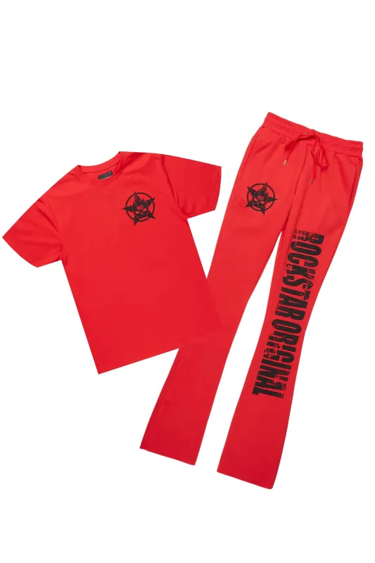 Keve Red T-Shirt Stacked Flare Track Set sold by Rockstar Original