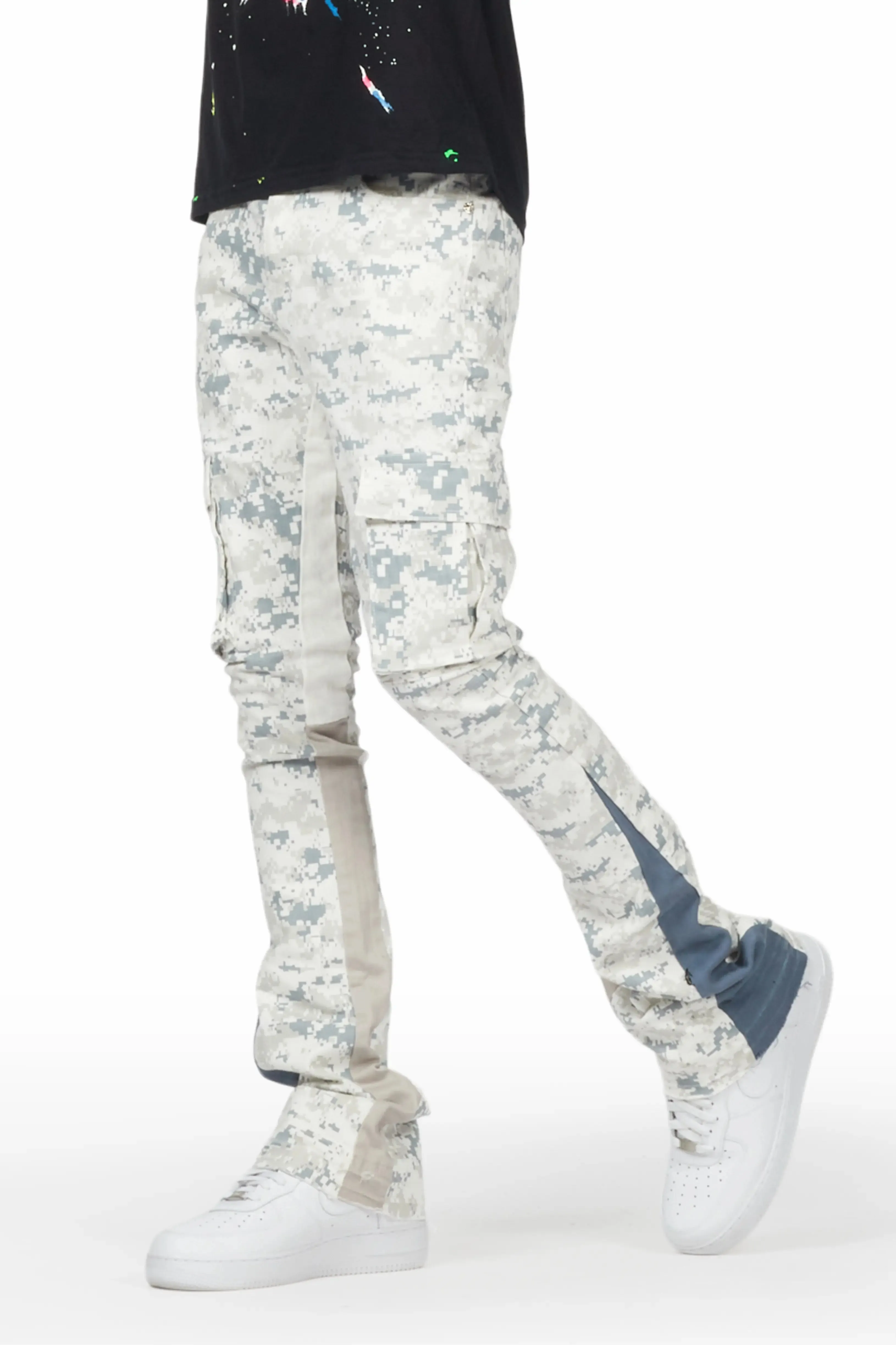 Dajuan Light Camo Stacked Cargo Flare Jean sold by Rockstar Original