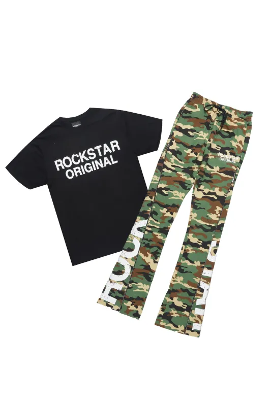 Deniska Camo T-Shirt/Baggy Stacked Flare Track Set sold by Rockstar Original