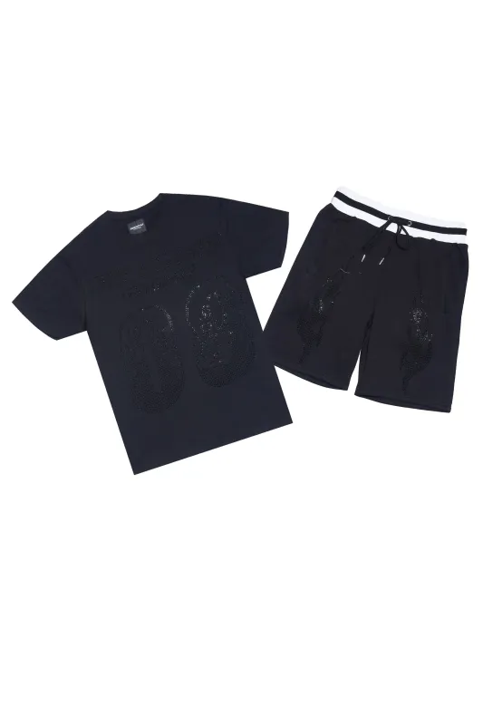 Ridley Black/Black Rhinestone T Shirt Short Set sold by Rockstar Original