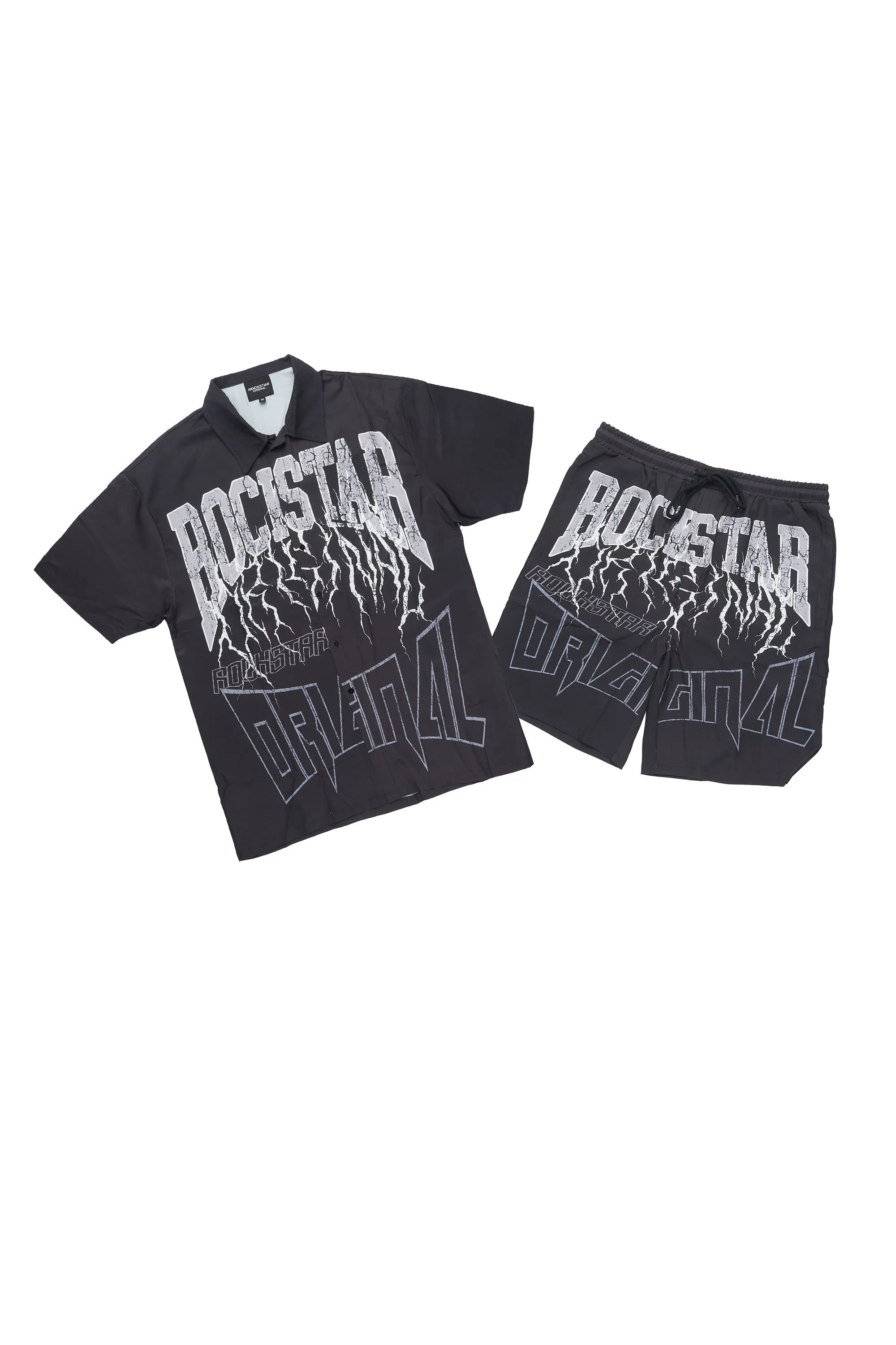 Hustle Black Button Down Short Set sold by Rockstar Original