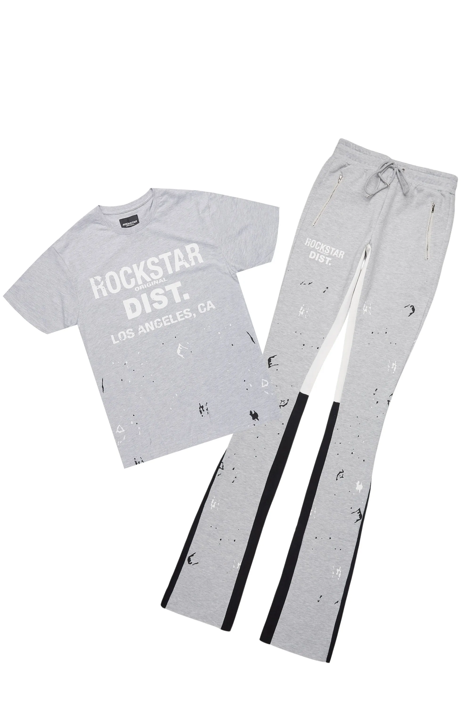 Scottie Heather Grey T-Shirt/Stacked Flare Track Pant Set sold by Rockstar Original