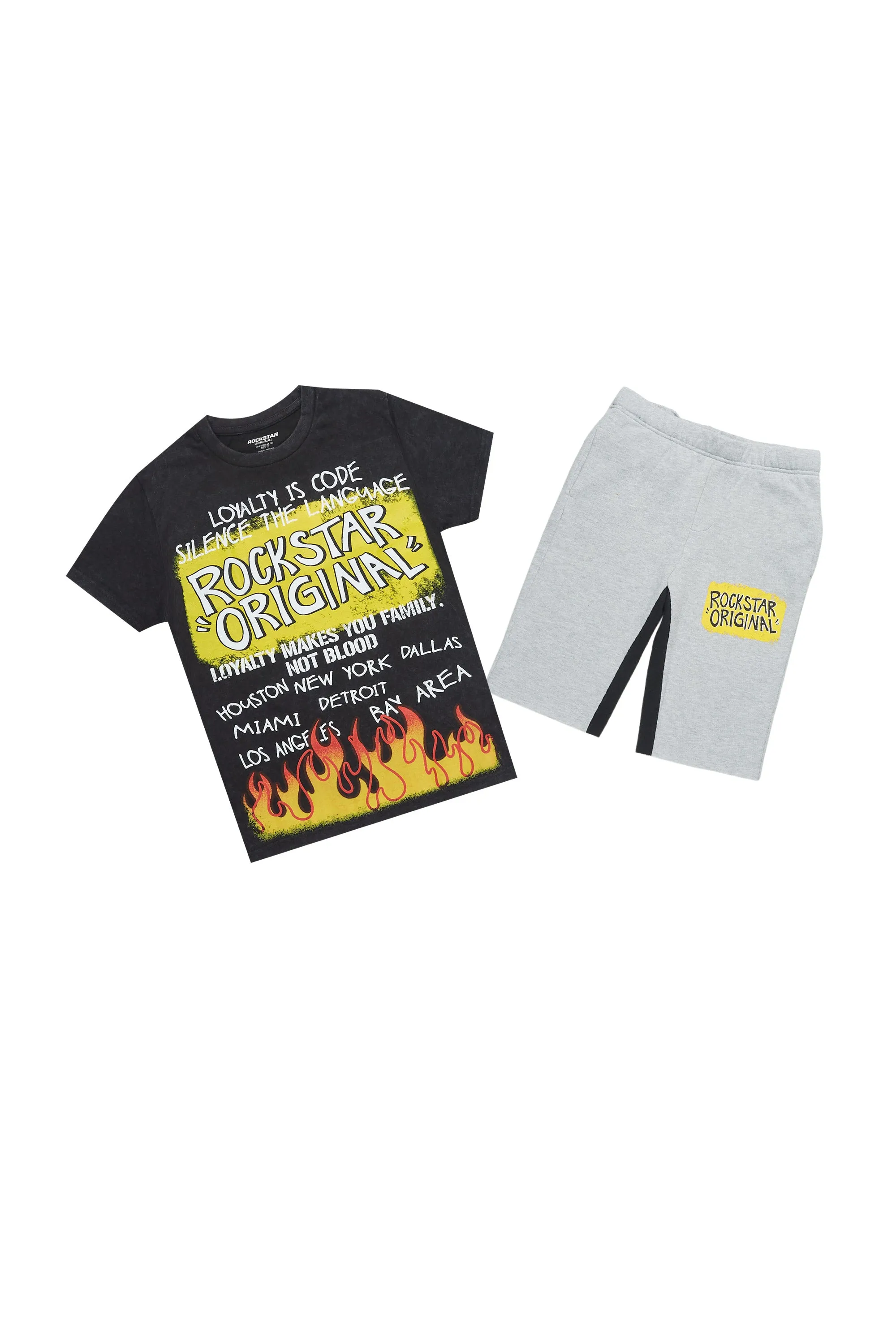 Boys Beno Black/Grey T-Shirt/Short Set sold by Rockstar Original