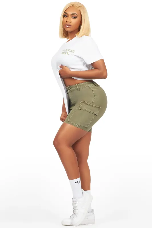 Jakeyia White/Green Denim Short Set sold by Rockstar Original