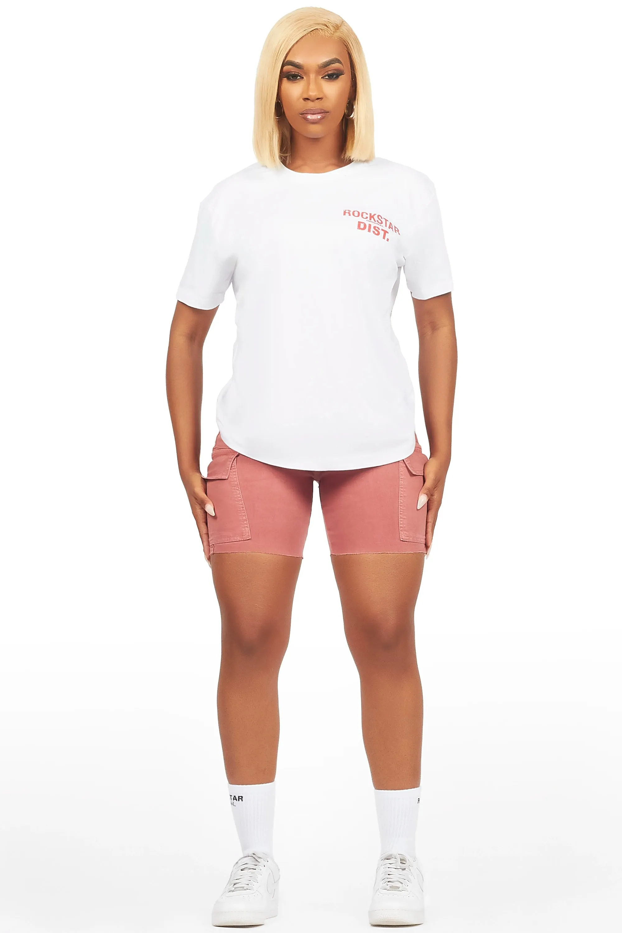 Jakeyia White/Rose Denim Short Set sold by Rockstar Original