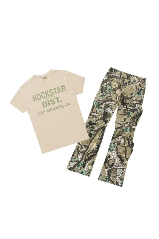 Boys Koen Vintage Sand/Green T-Shirt/Stacked Flare Jean Set sold by Rockstar Original