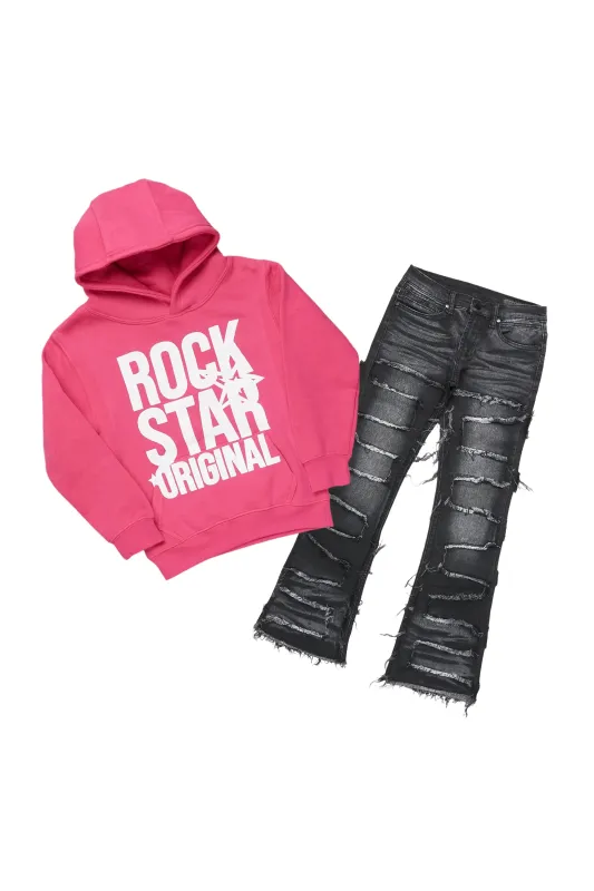Girls Melanie Pink Hoodie/Stacked Flare Jean Set sold by Rockstar Original