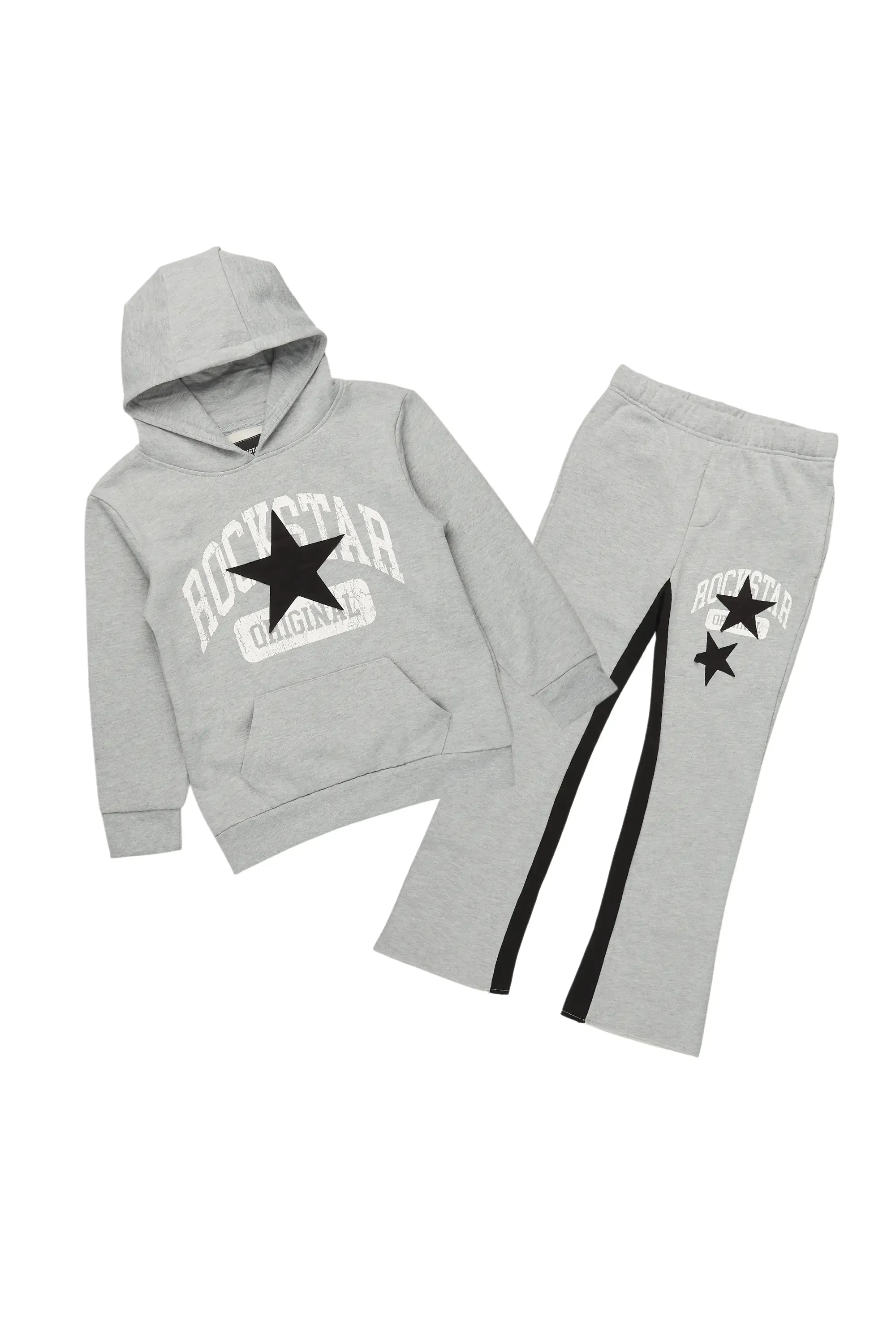 Girls Mallora Heather Grey Baggy Stacked Hoodie Track Set sold by Rockstar Original