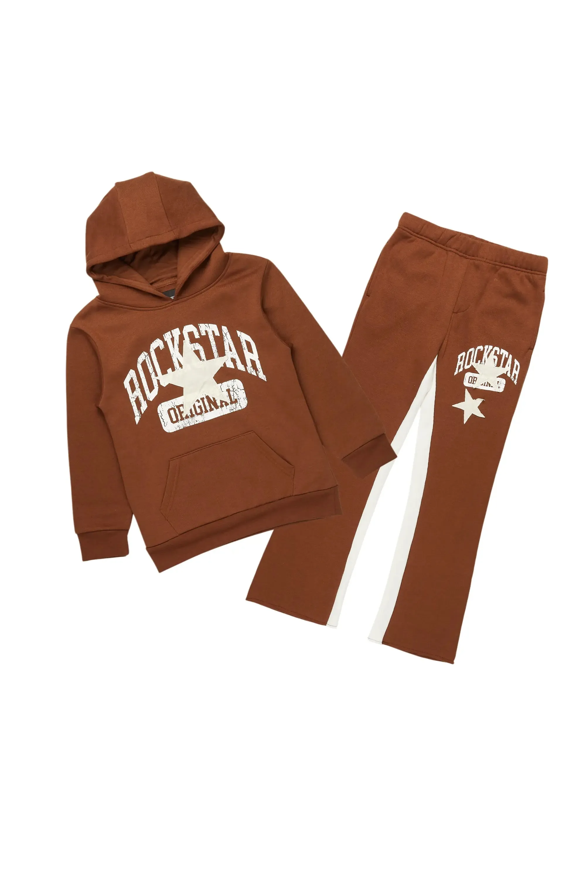Girls Mallora Brown Baggy Stacked Hoodie Track Set sold by Rockstar Original