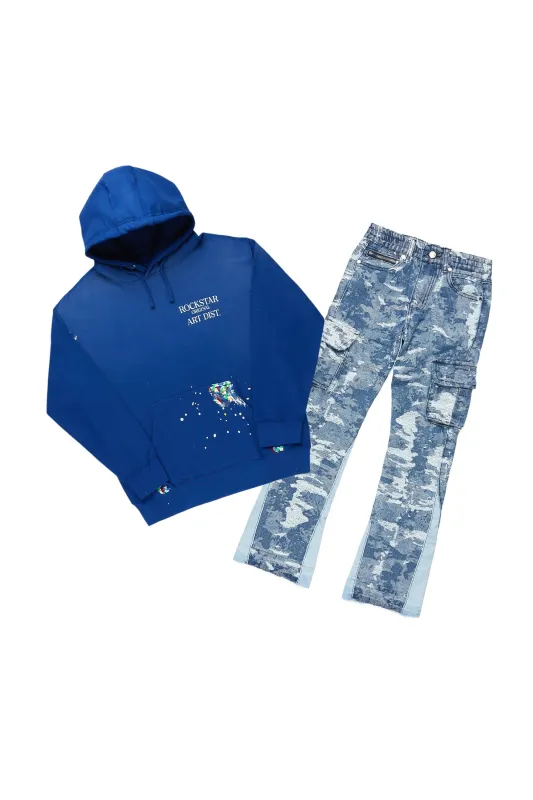 Boys Artie Royal Blue Hoodie/Stacked Flare Jean Set sold by Rockstar Original