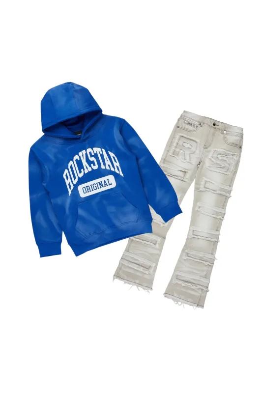 Boys Member Royal/Grey Hoodie/Stacked Flare Jean Set sold by Rockstar Original