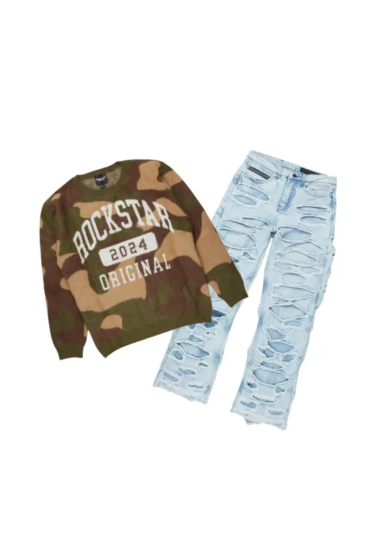 Boys Cavel Camo Knit Sweater/Stacked Flare Jean Set sold by Rockstar Original
