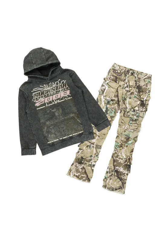 Boys Luxton Vintage Black/Tree Camo Hoodie/Stack Flare Jean Set sold by Rockstar Original