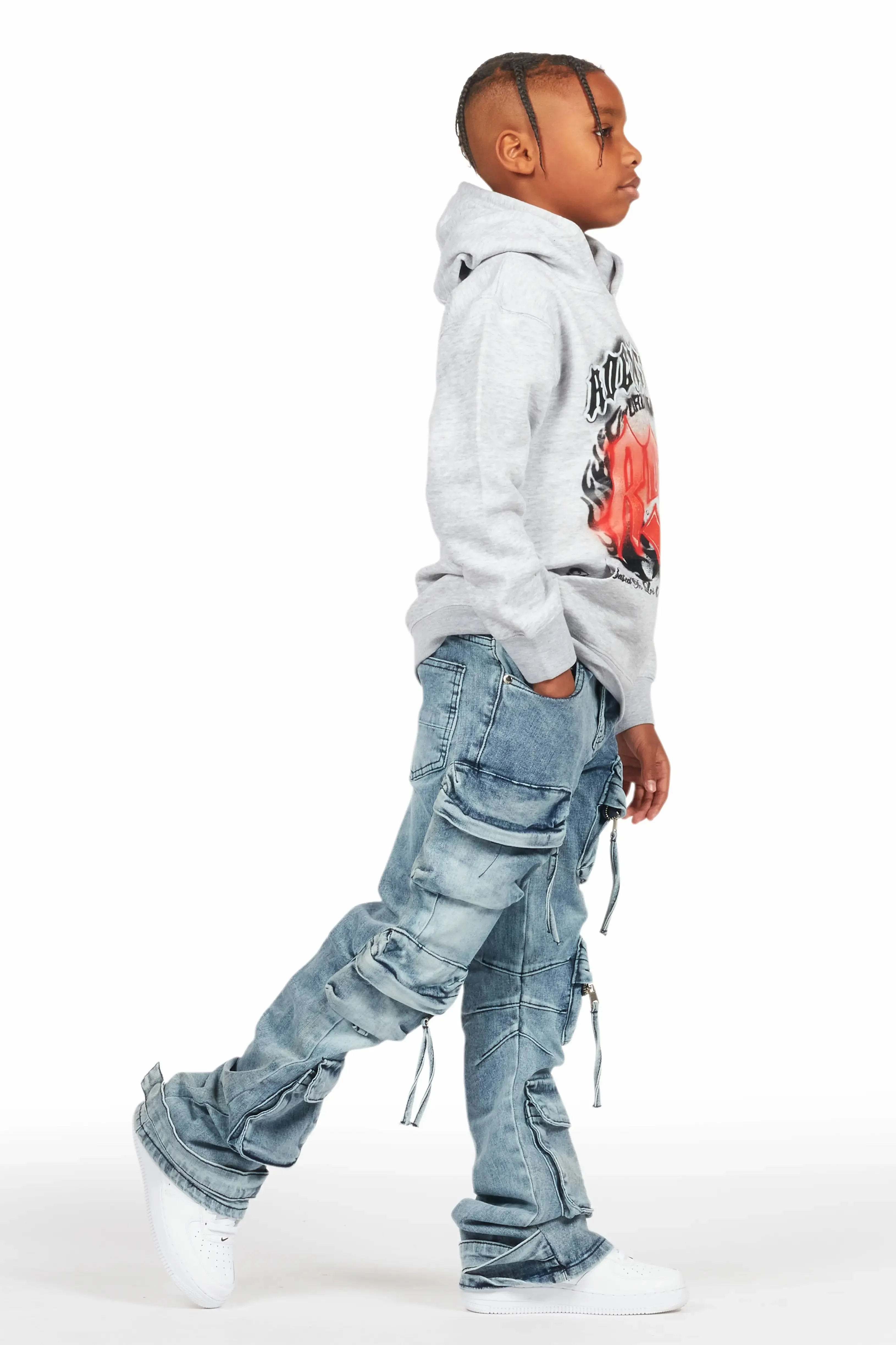 Boys Boaz Heather Grey Hoodie/Stacked Flare Jean Set sold by Rockstar Original product image thumbnail 3