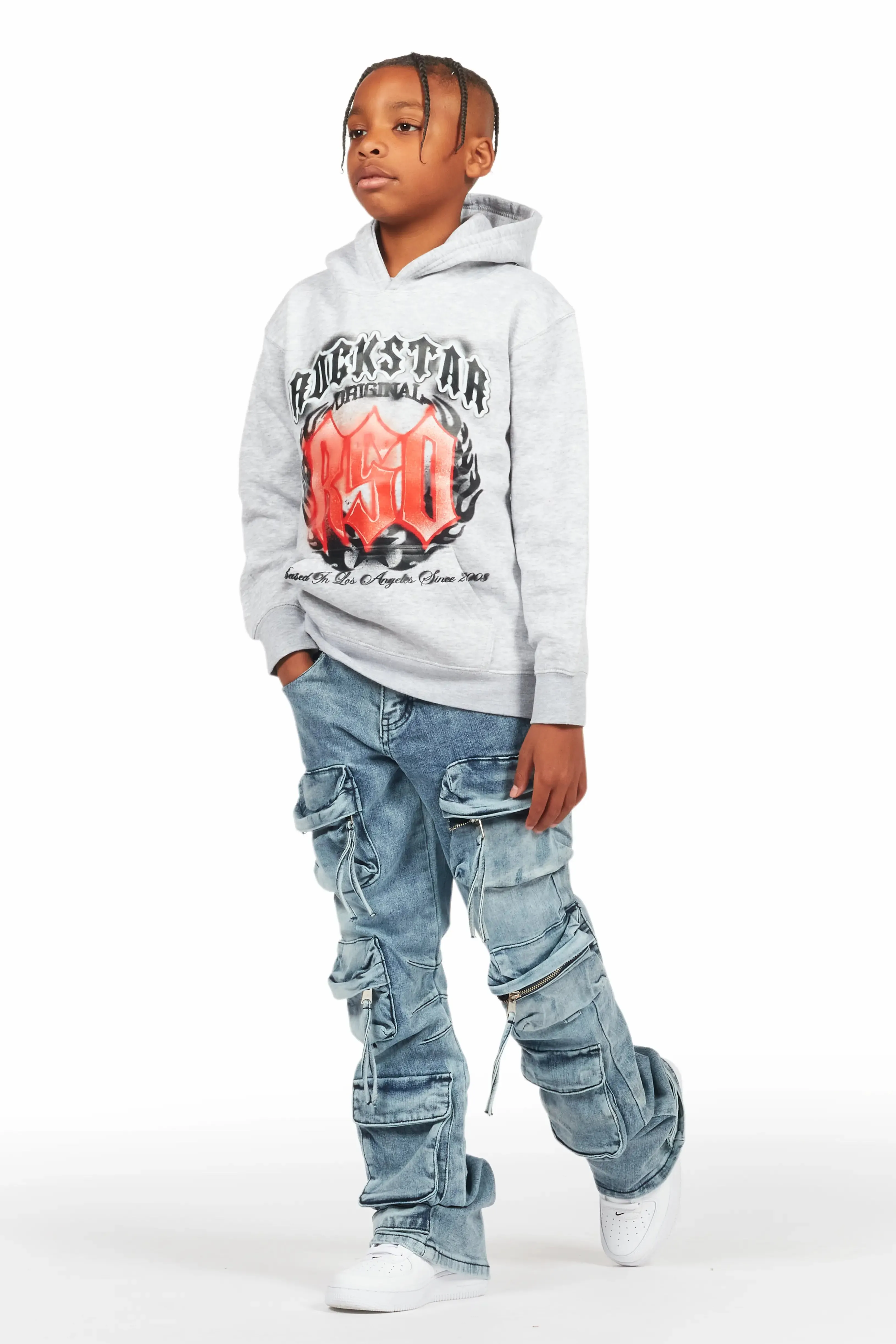 Boys Boaz Heather Grey Hoodie/Stacked Flare Jean Set sold by Rockstar Original product image thumbnail 5