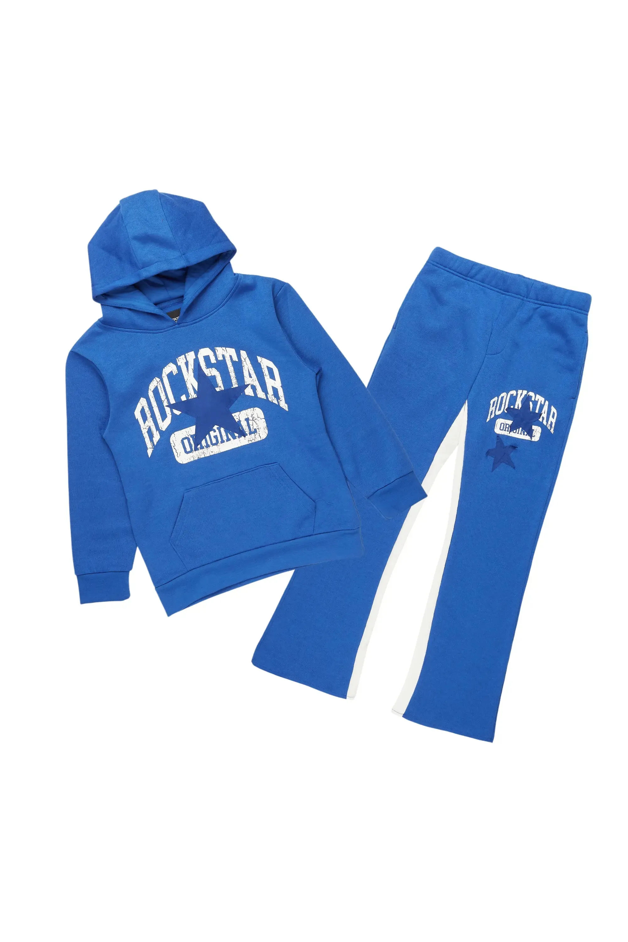 Boys Mallor Royal Blue Baggy Stacked Hoodie Track Set sold by Rockstar Original