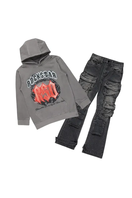 Boys Boaz Vintage Grey Hoodie/Stacked Flare Jean Set sold by Rockstar Original