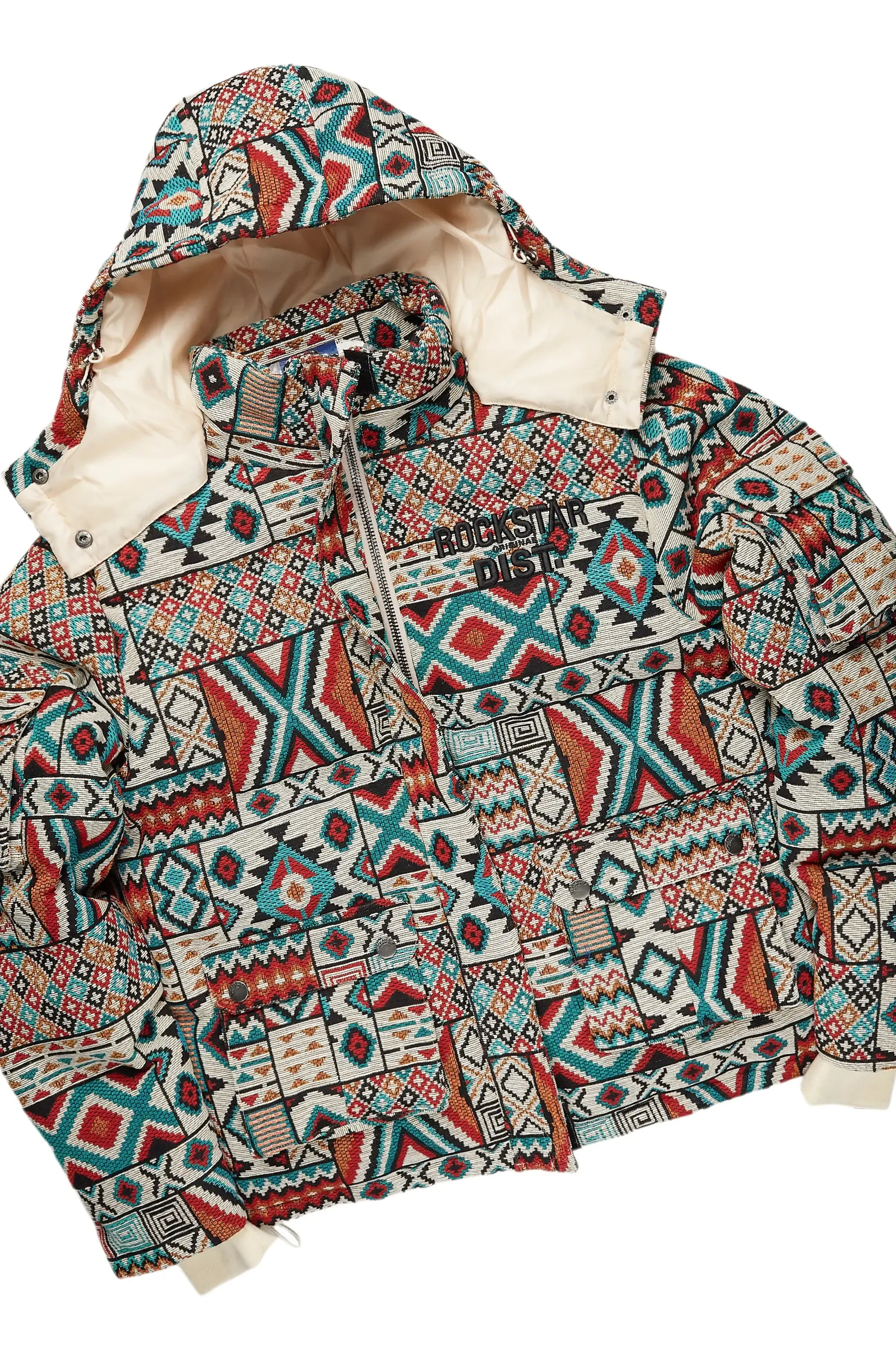 Boys Nard Beige Multi Tapestry Puffer Jacket/Flare Jean Set sold by Rockstar Original product image thumbnail 2