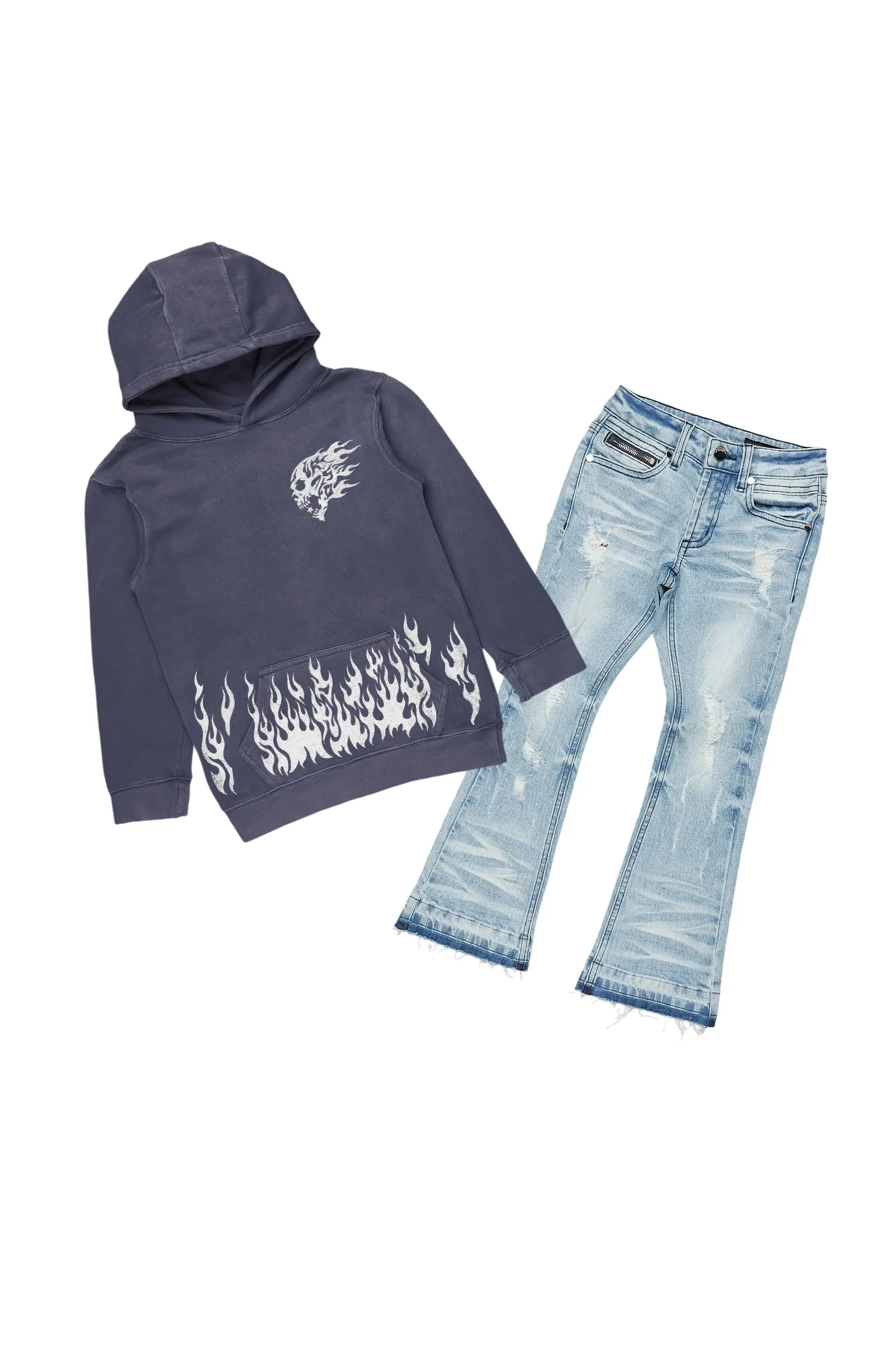 Boys Bubble Vintage Navy Hoodie/Stack Flare Jean Set sold by Rockstar Original