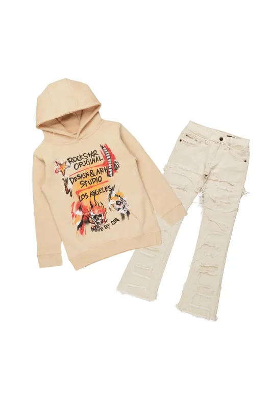 Boys Soweto Beige Hoodie/Stack Flare Jean Set sold by Rockstar Original