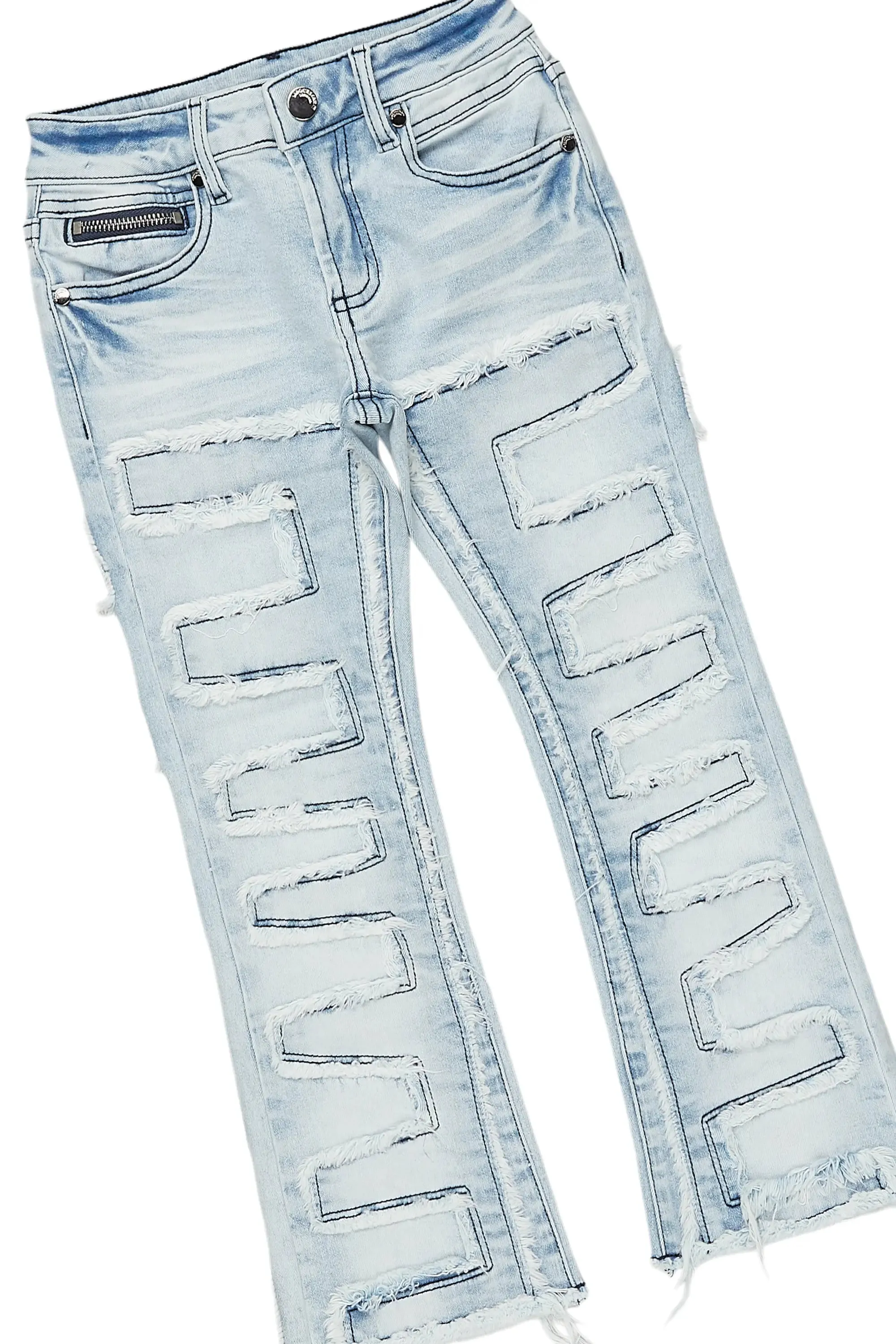 Girls Brielle Blue/Vintage Beige Hoodie/Stacked Flare Jean Set sold by Rockstar Original product image thumbnail 3