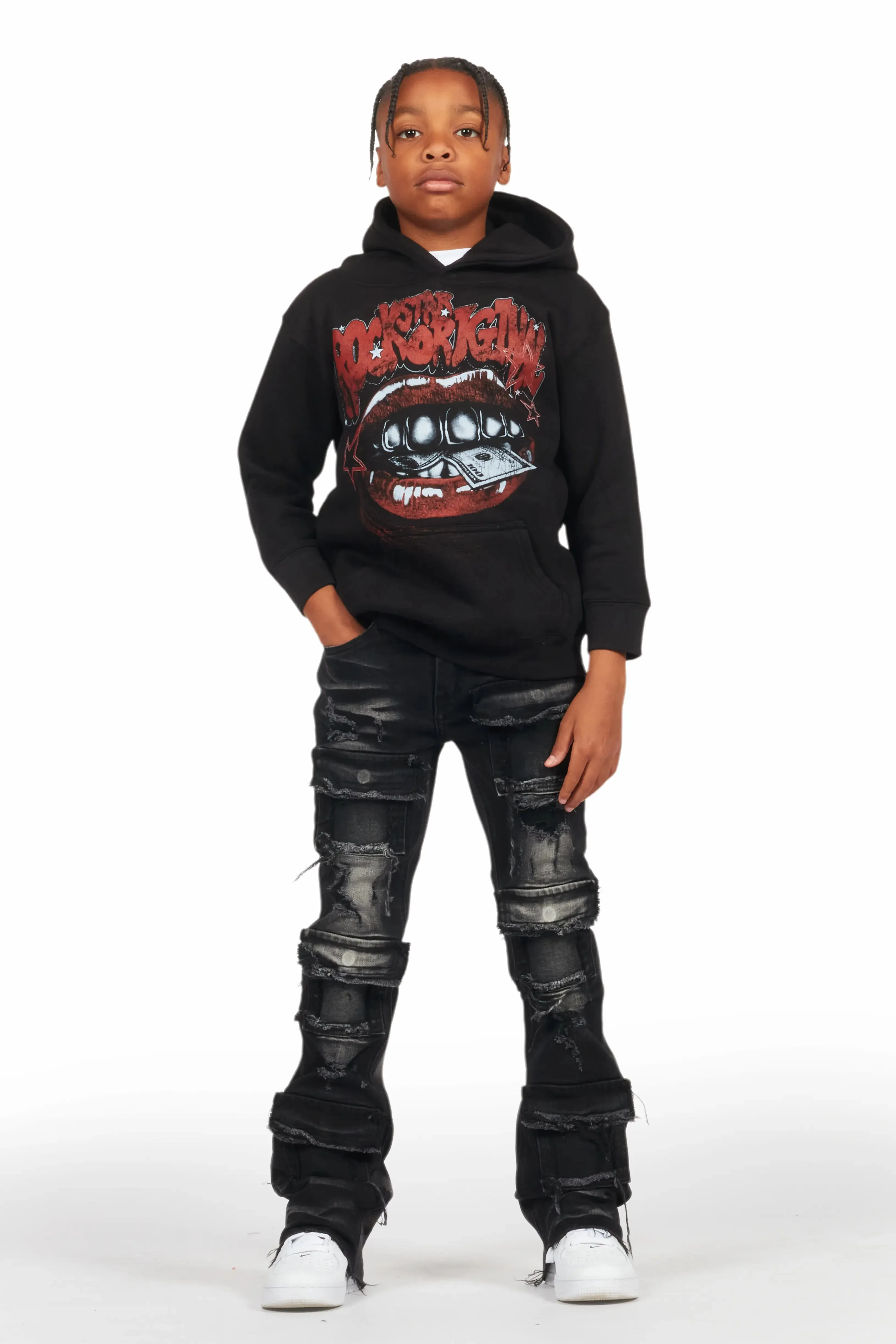 Boys Bloke Black Hoodie/Stacked Flare Jean Set sold by Rockstar Original product image thumbnail 2